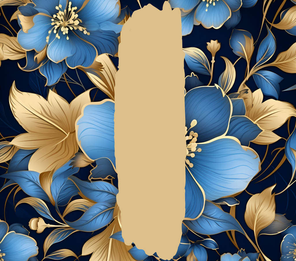 Navy Blue Gold Floral Tumbler - Customizable
