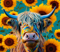 Highland Cow - Sunflower Joy