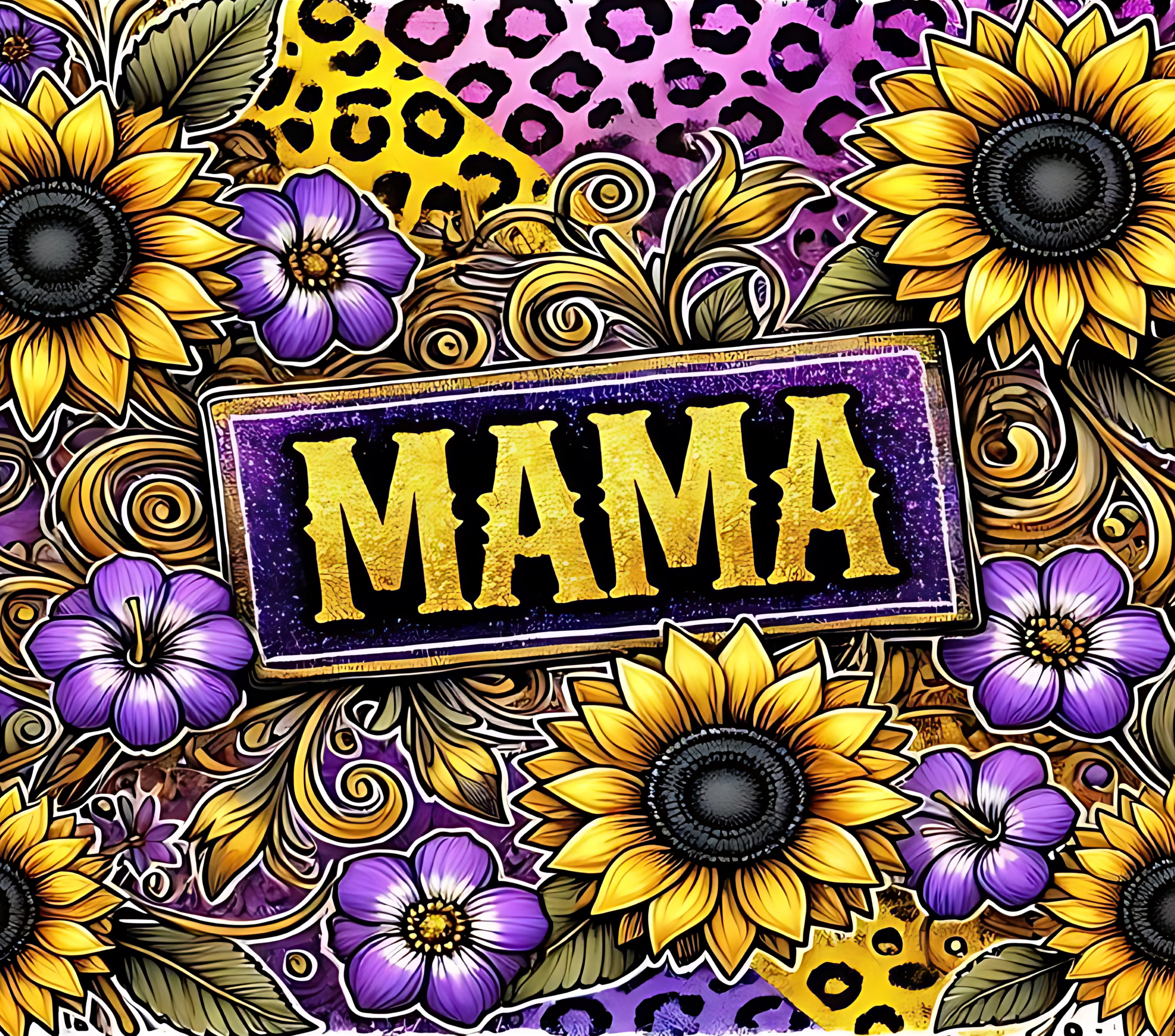 Mama Purple Glitter License Plate Leopard Sunflower Tumbler