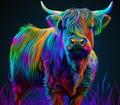Highland Cow - Electric Rainbow