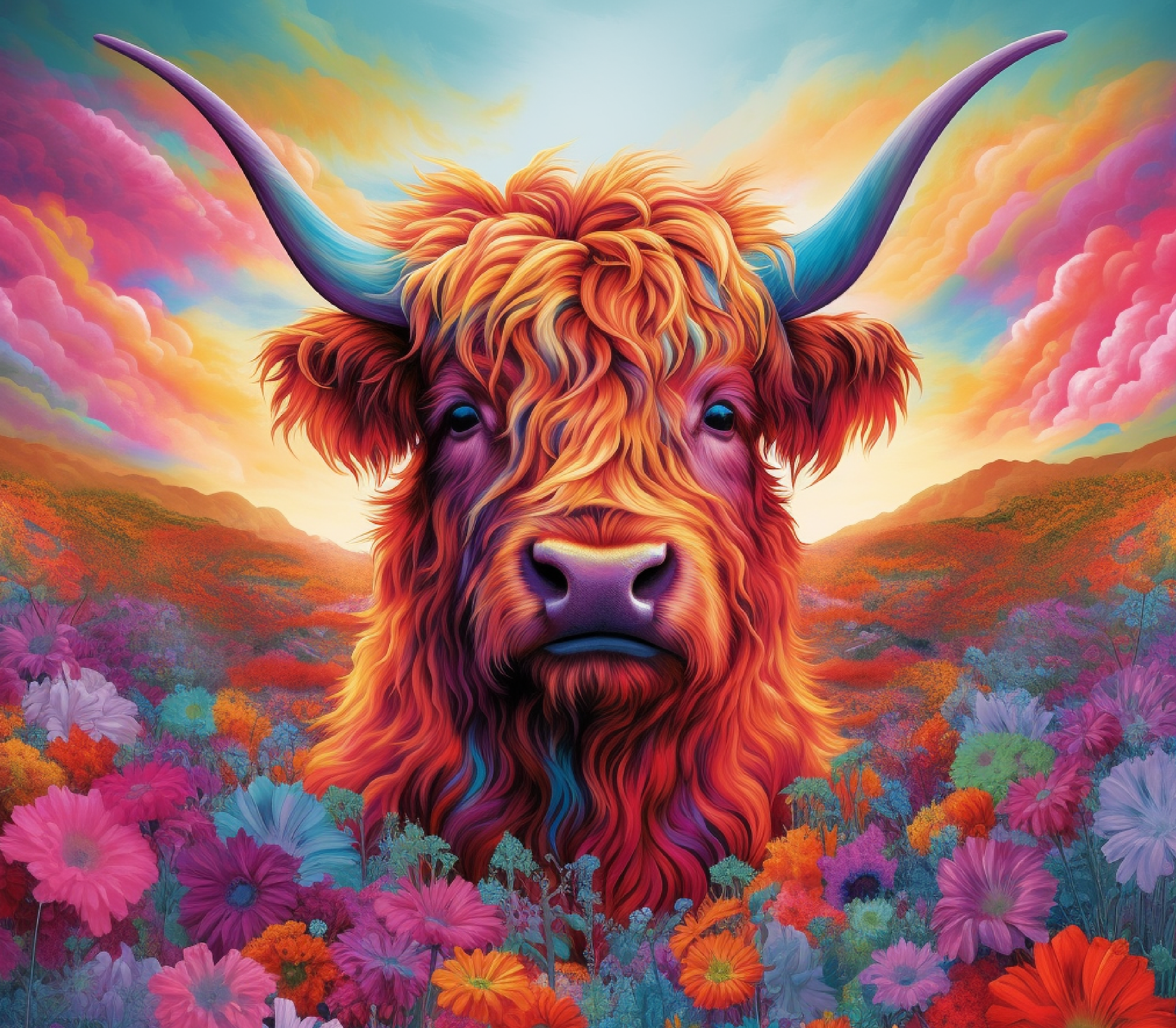Highland Cow - Sunset Paradise