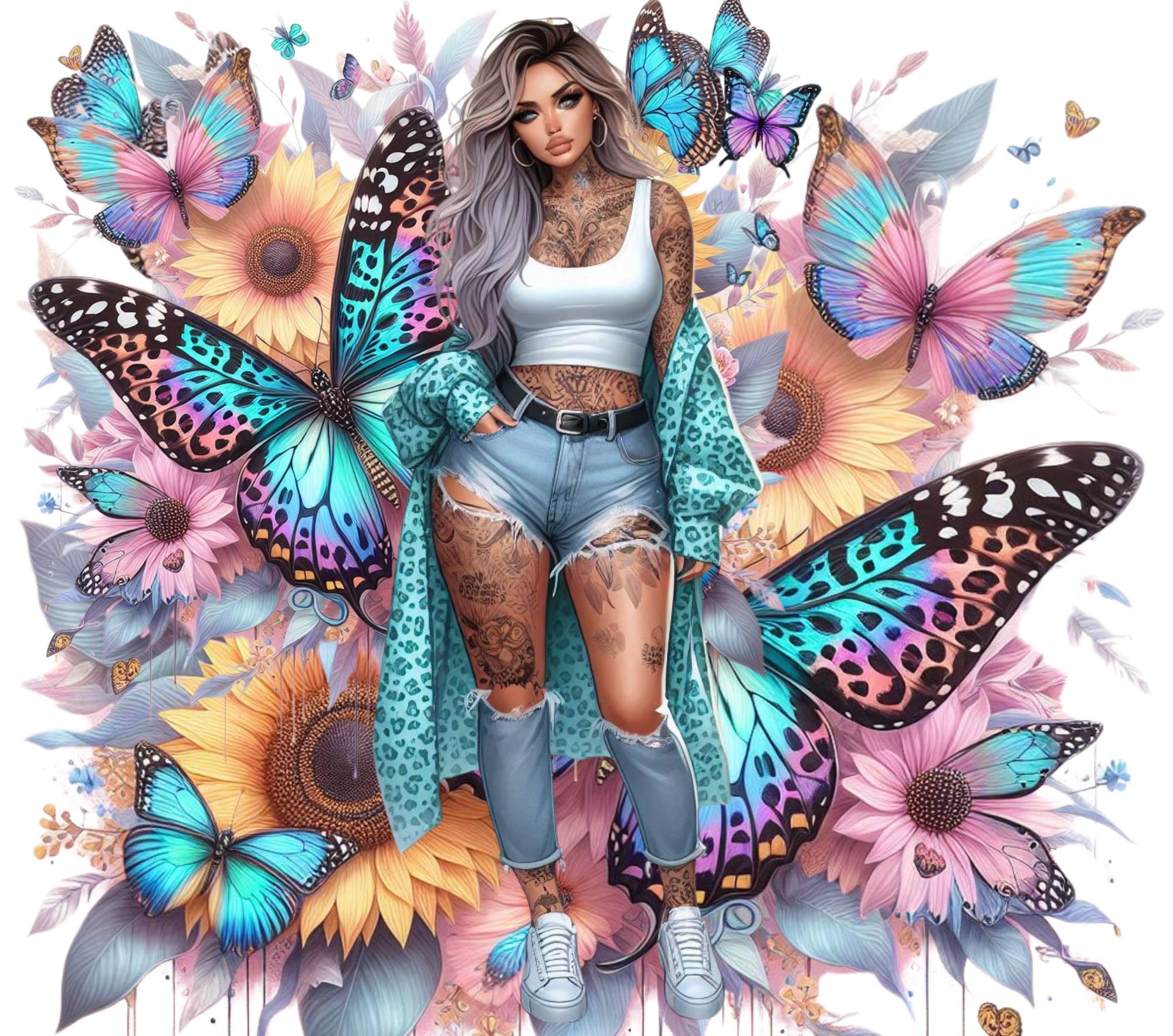 Rainbow Butterfly & Sunflower Tumbler