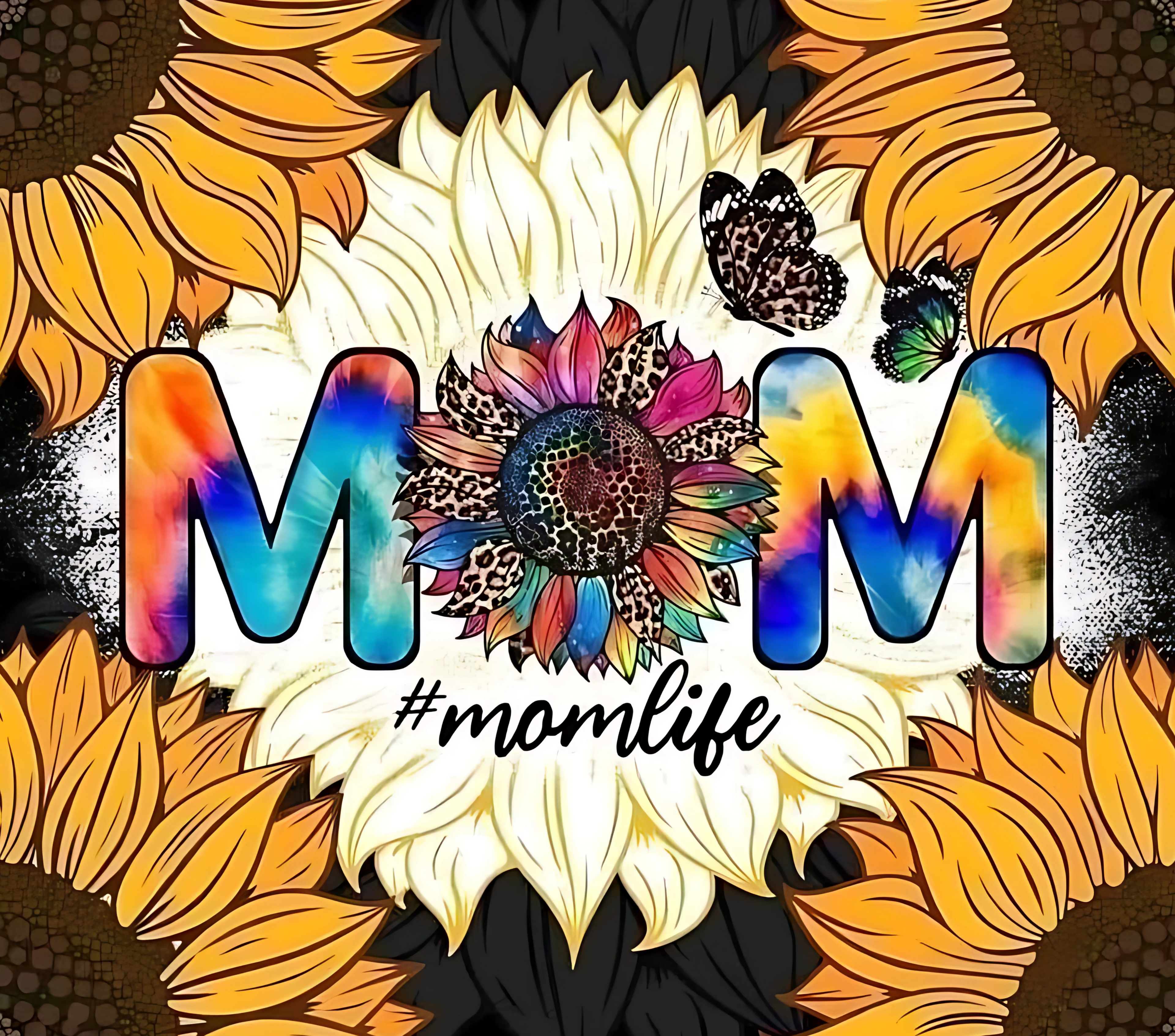 Mom #momlife Tie-Dye Sunflower Leopard Tumbler - Trendy Gift