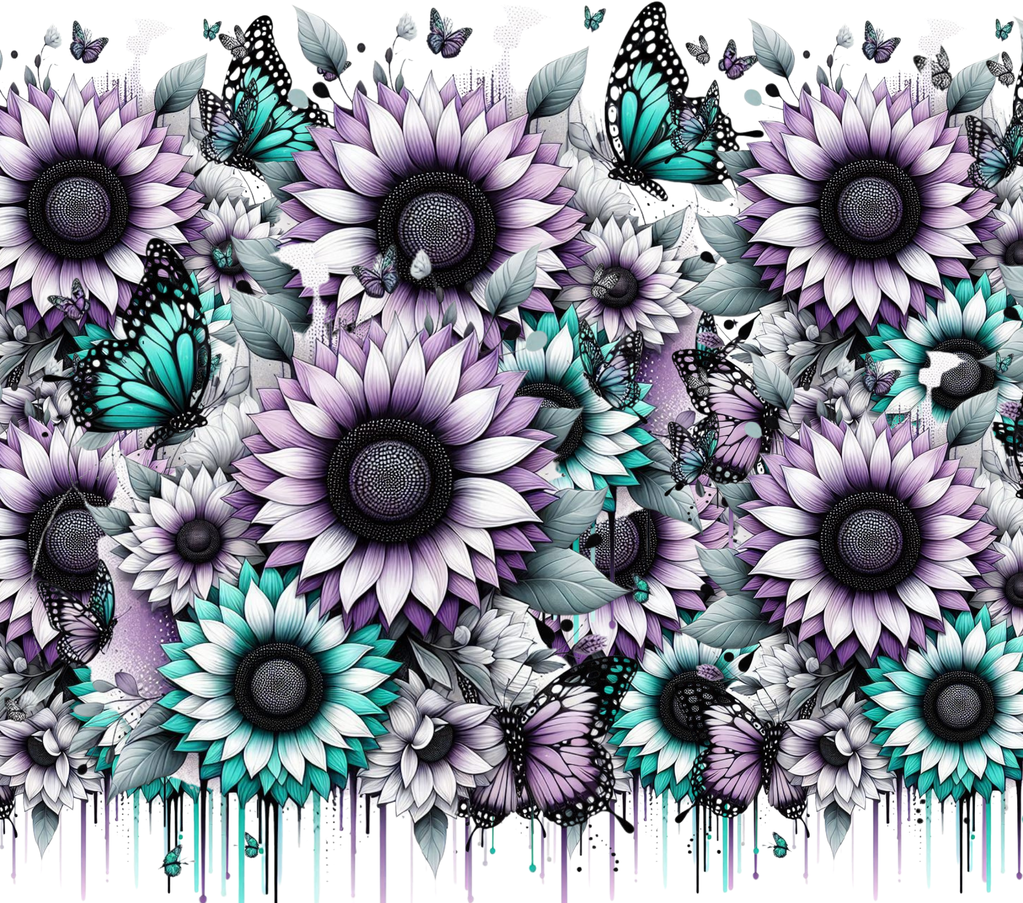 Purple Teal Sunflower Butterfly Drip Tumbler