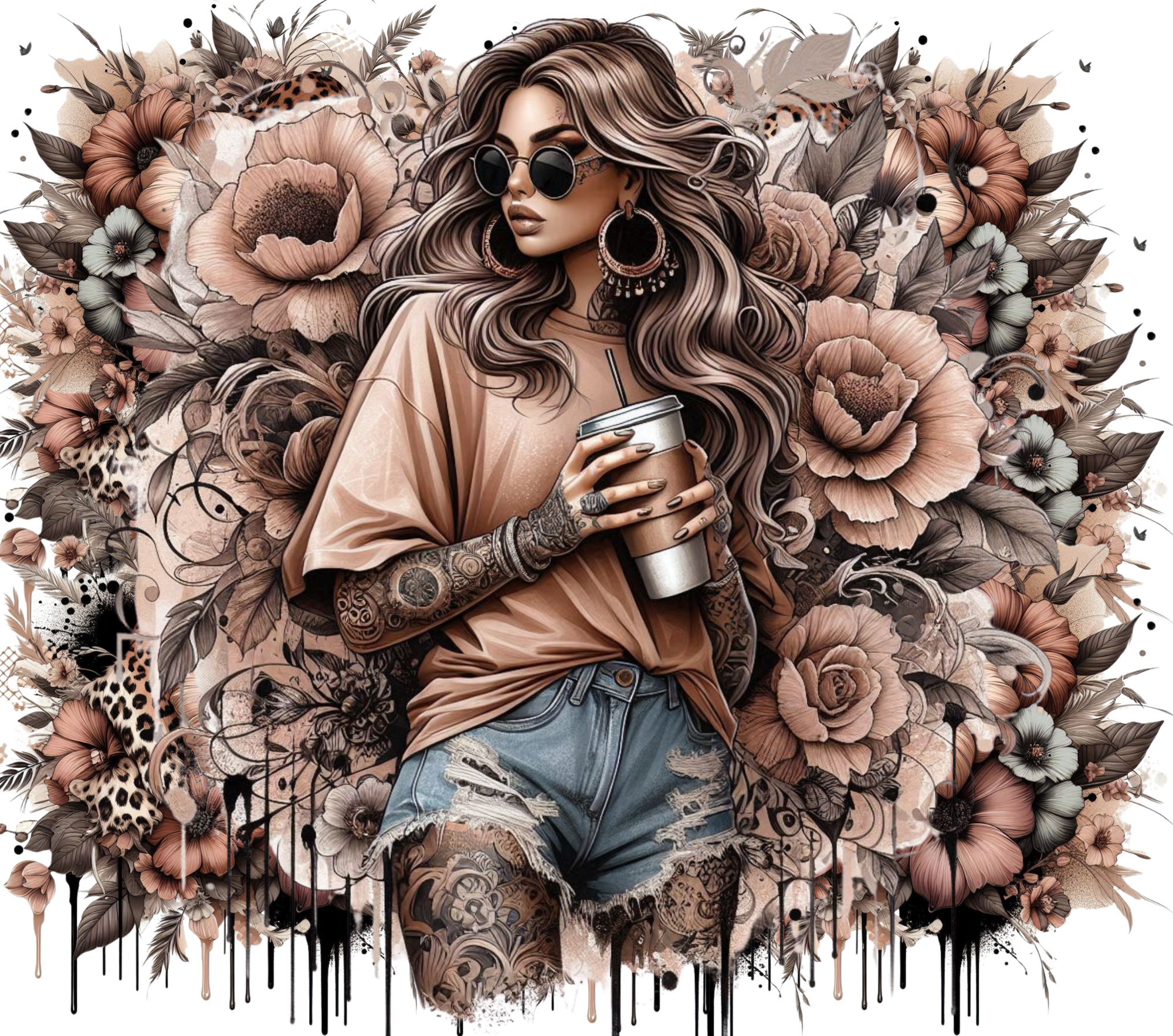 Neutral Florals & Coffee Tumbler