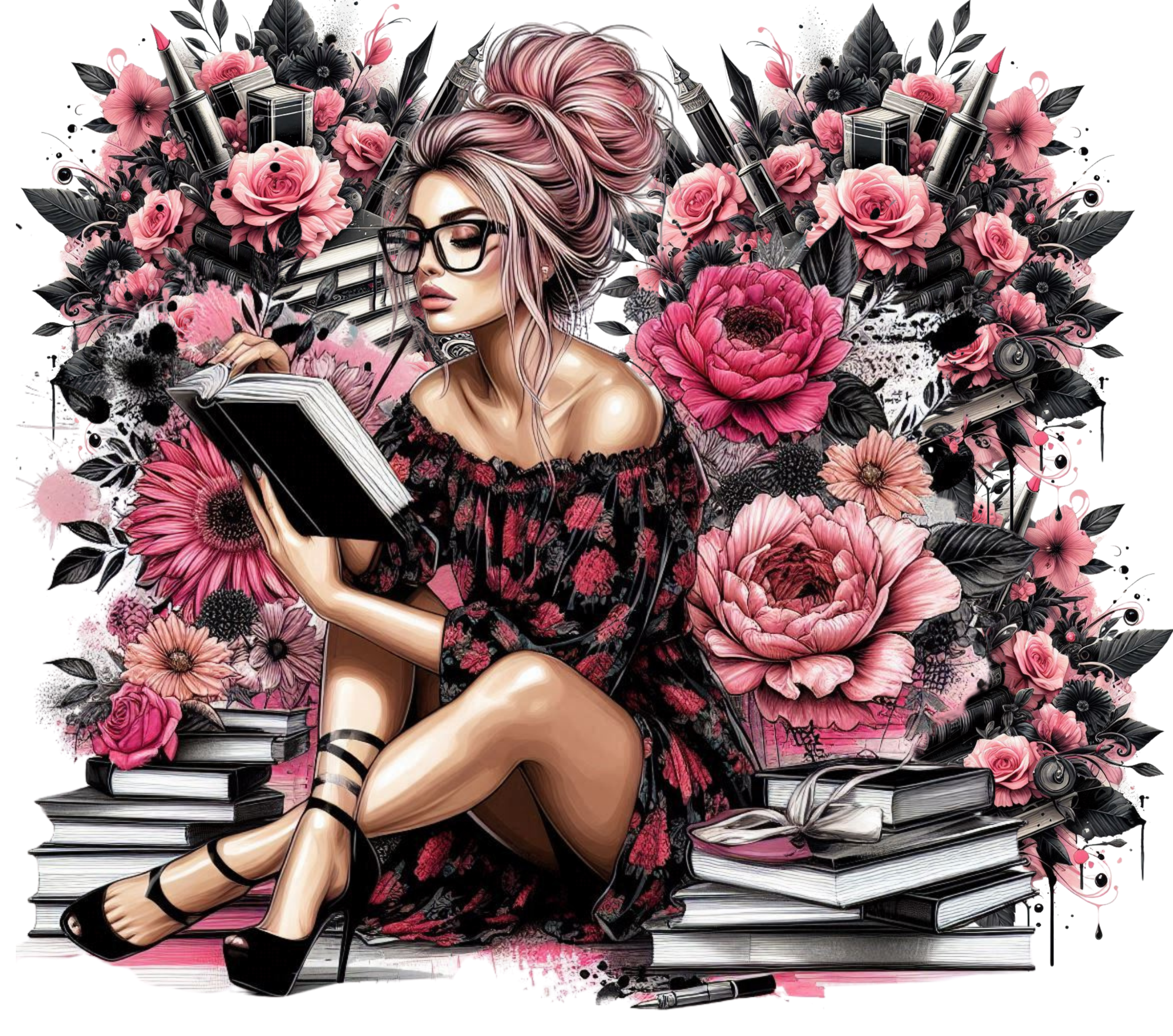 Pink Roses & Books Tumbler