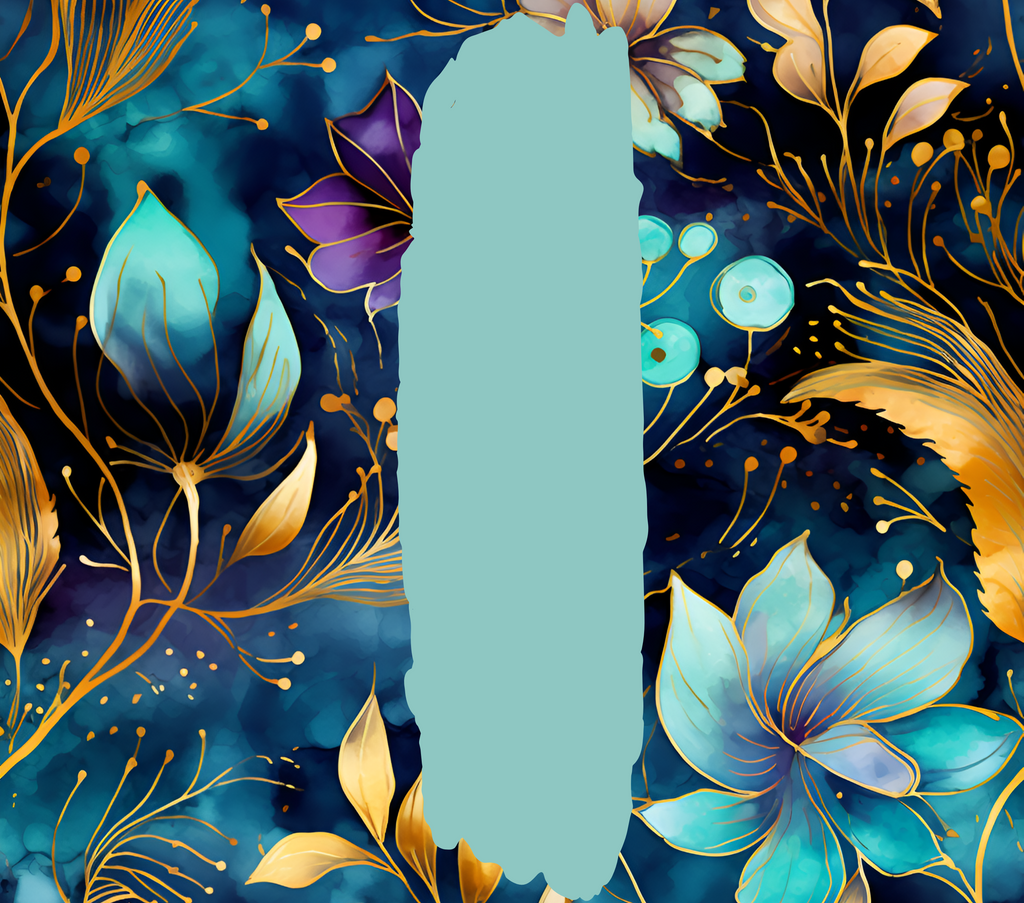 Teal Navy Gold Floral Tumbler - Customizable