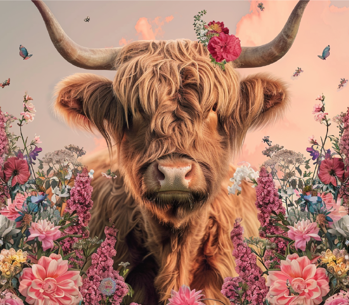 Highland Cow Tumbler - Sunset Garden