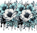Teal White Poppy Leopard Drip Tumbler