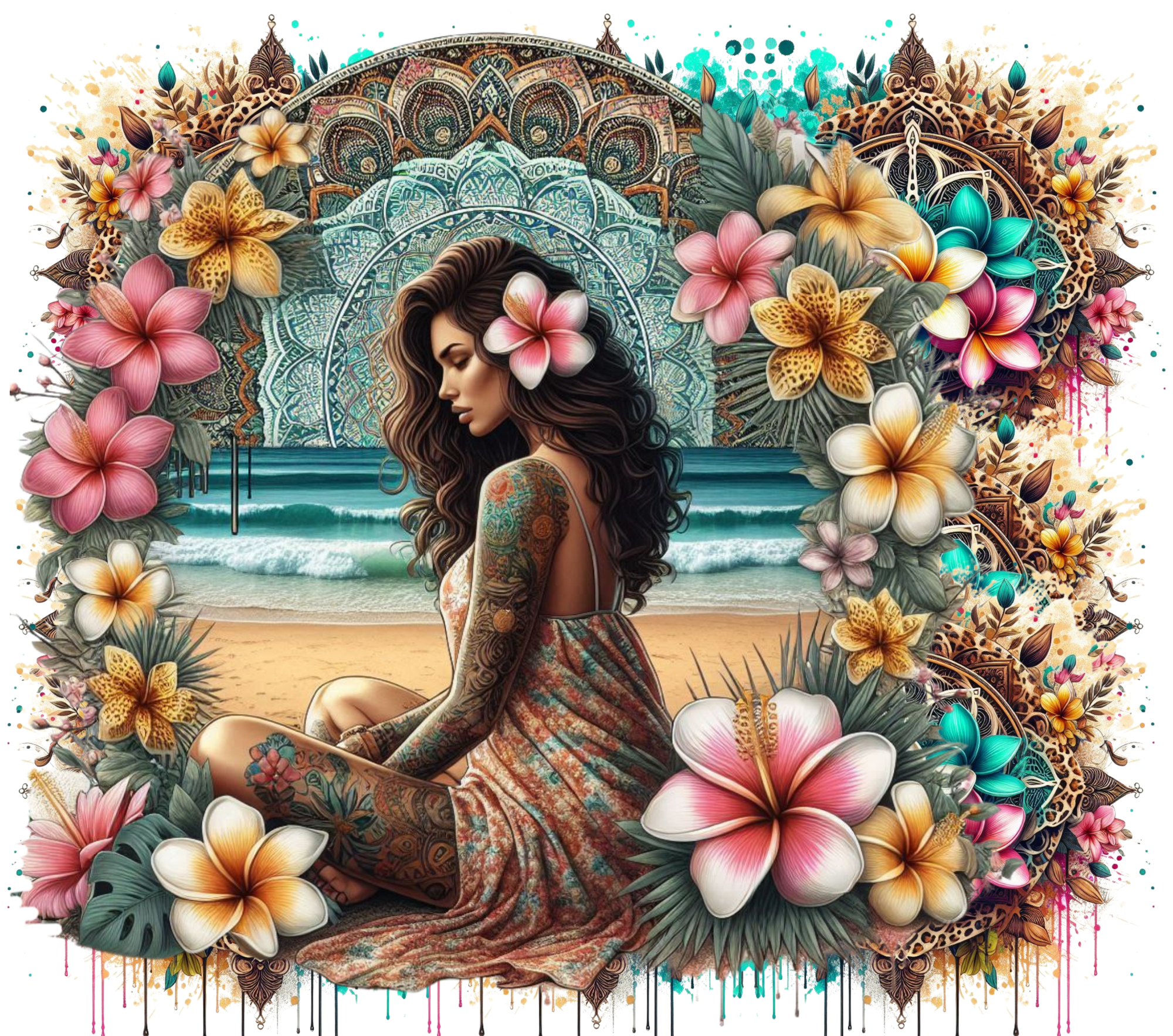Tropical Paradise Plumeria & Mandala Tumbler