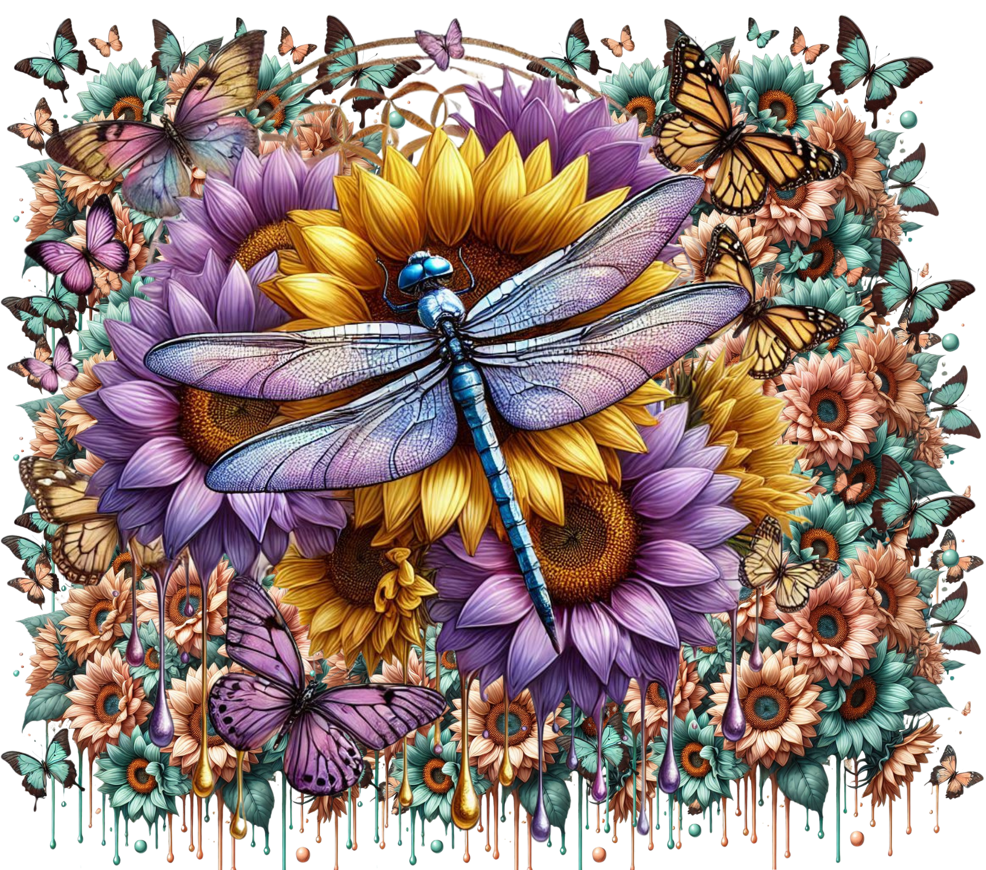 Dragonfly Sunflower Butterfly Garden Tumbler