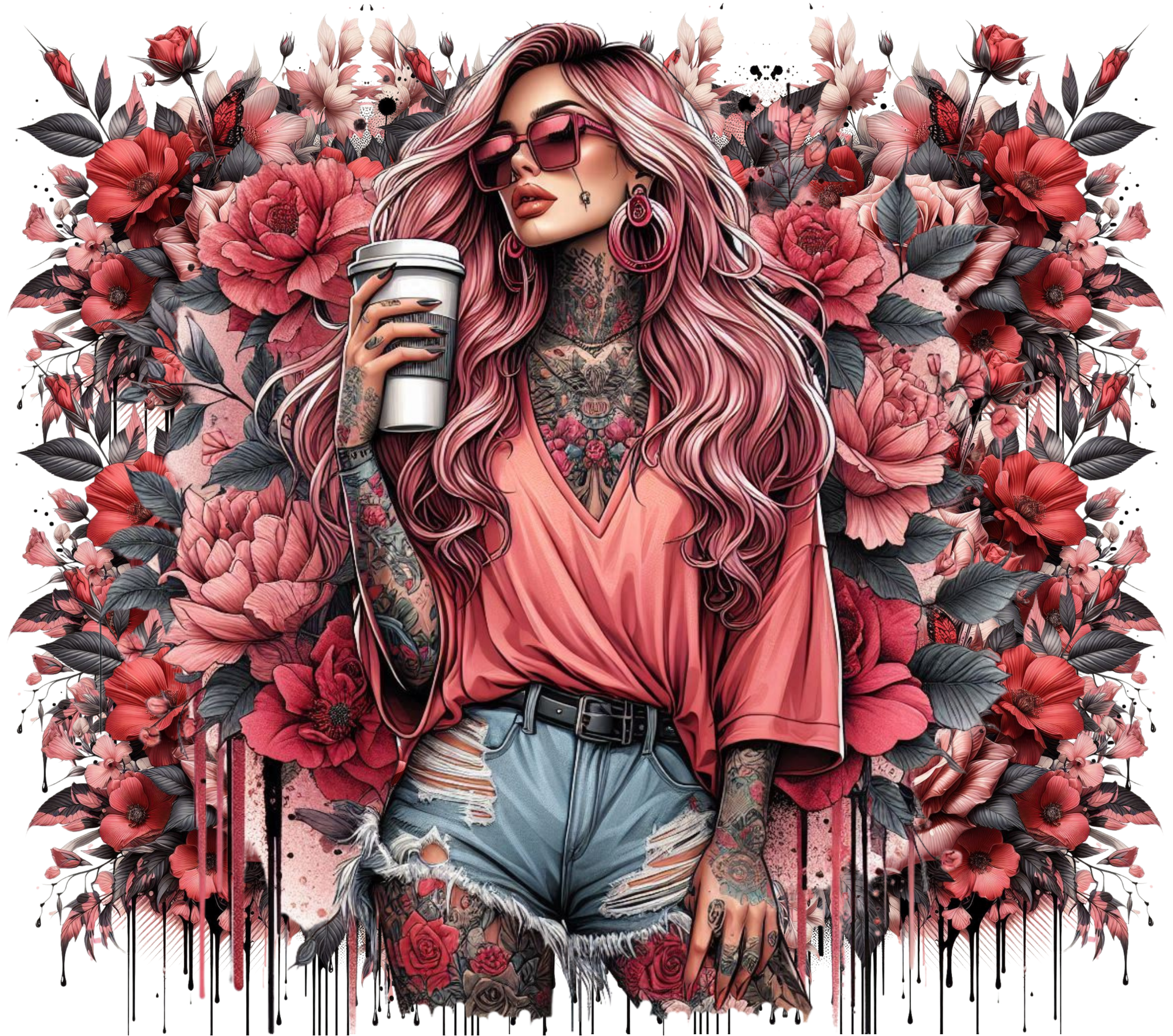 Pink Hair & Peonies Tumbler