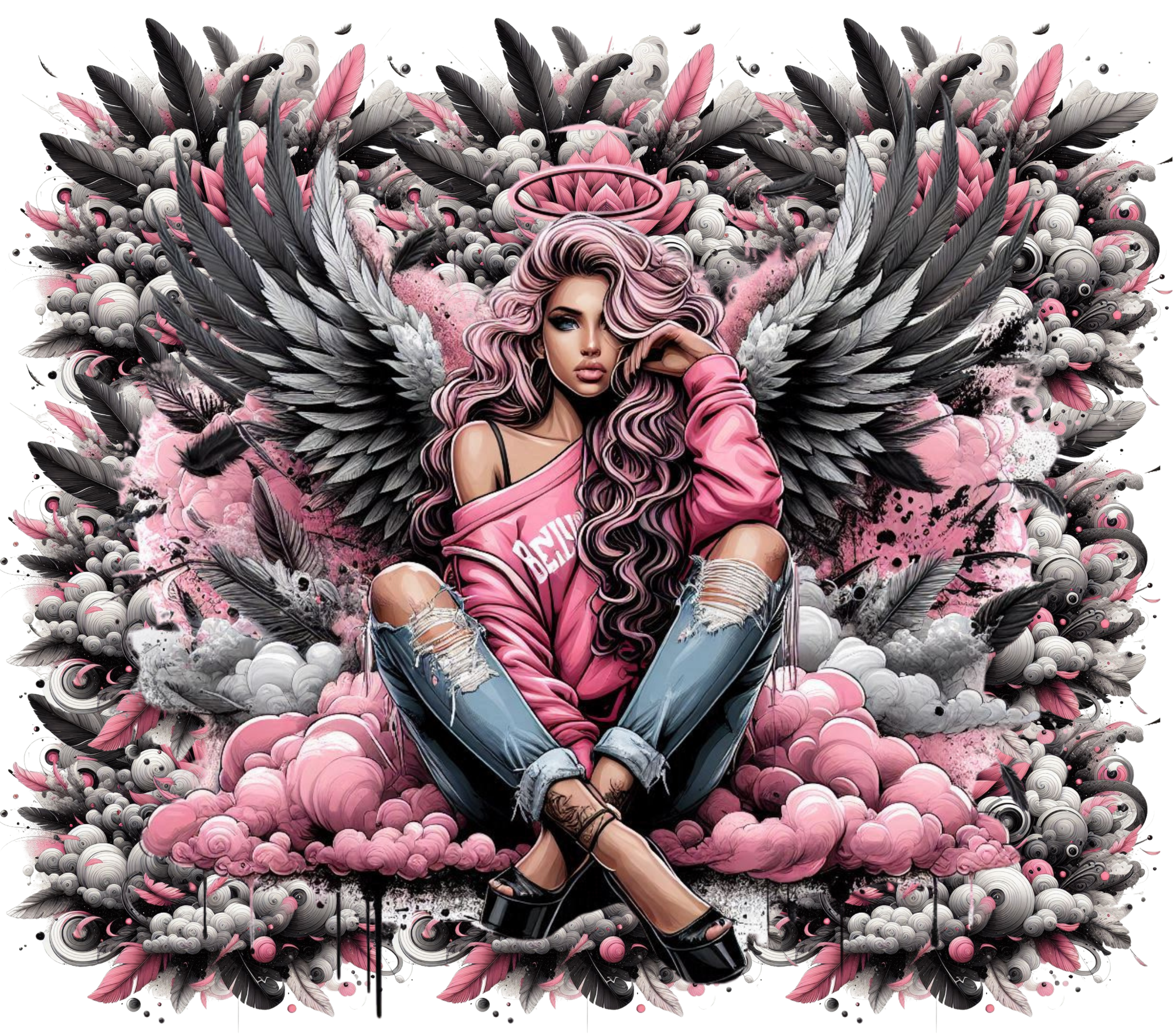 Pink Angel Wings & Clouds Tumbler