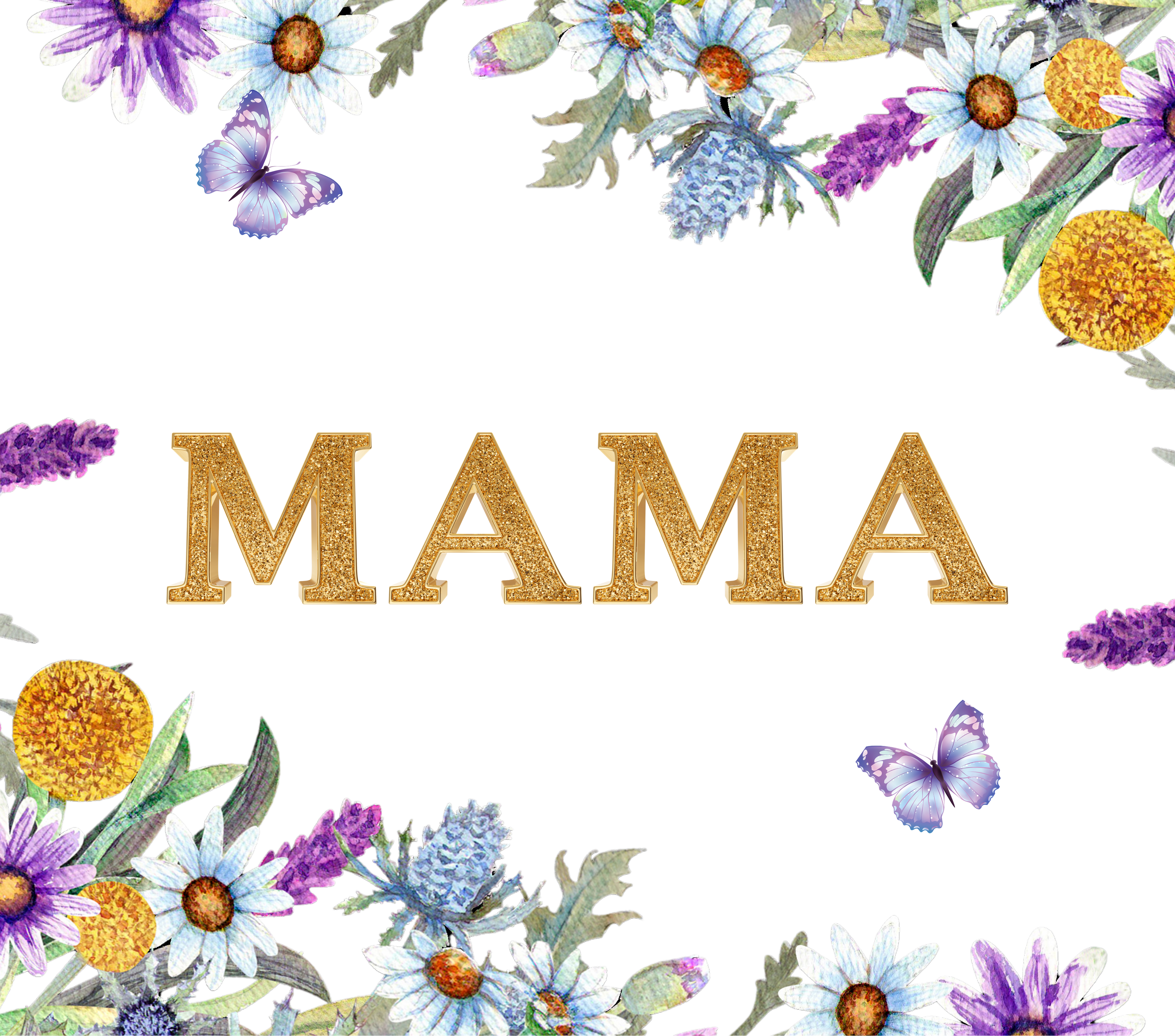 Mama Gold Glitter Watercolor Floral Tumbler - Garden Gift
