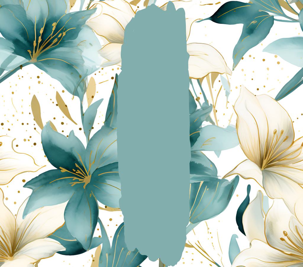 Teal Cream Watercolor Lily Tumbler - Customizable