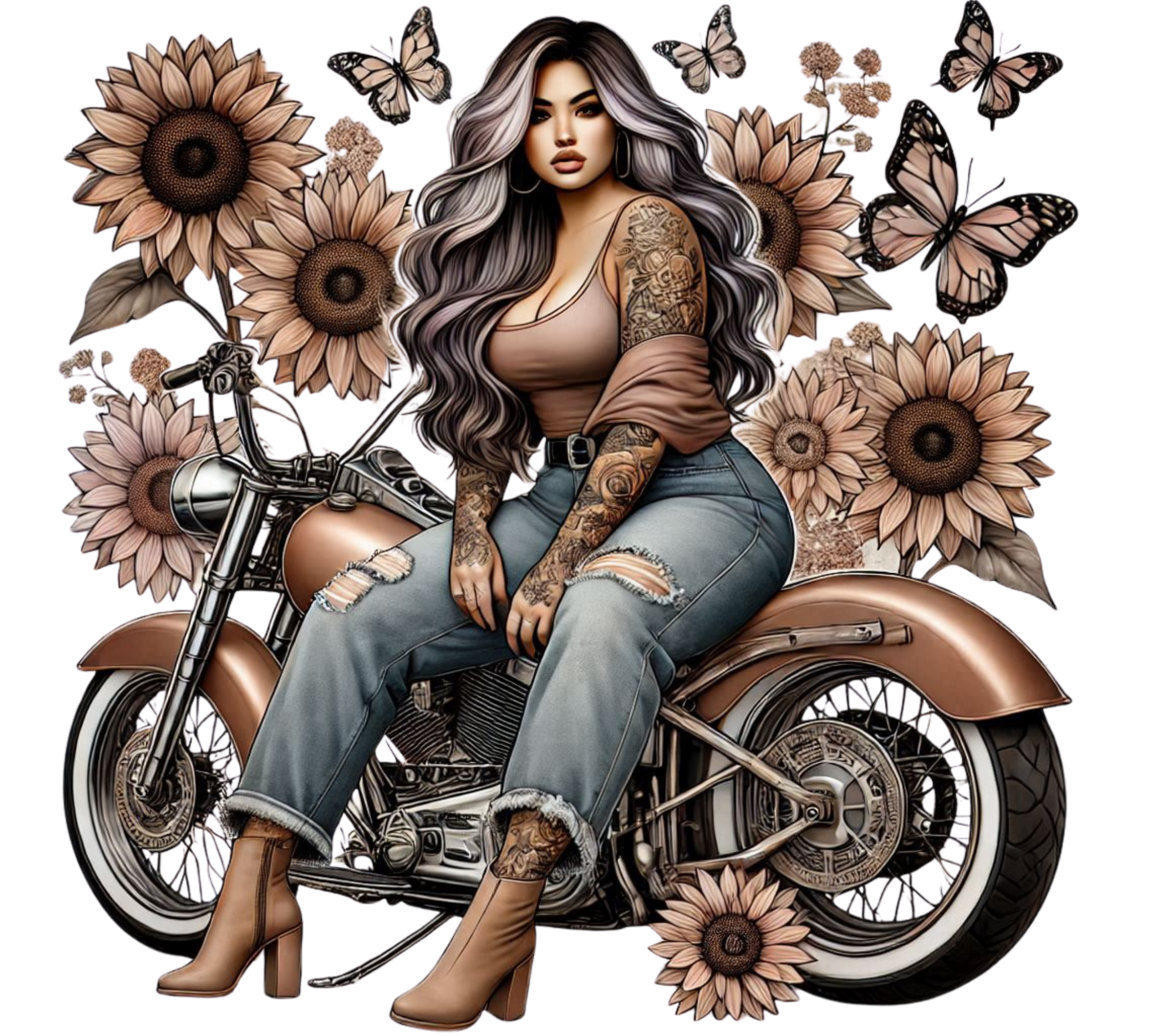 Biker Babe Sunflowers & Butterflies Tumbler