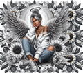 Black & White Angel Wings Sunflower Tumbler