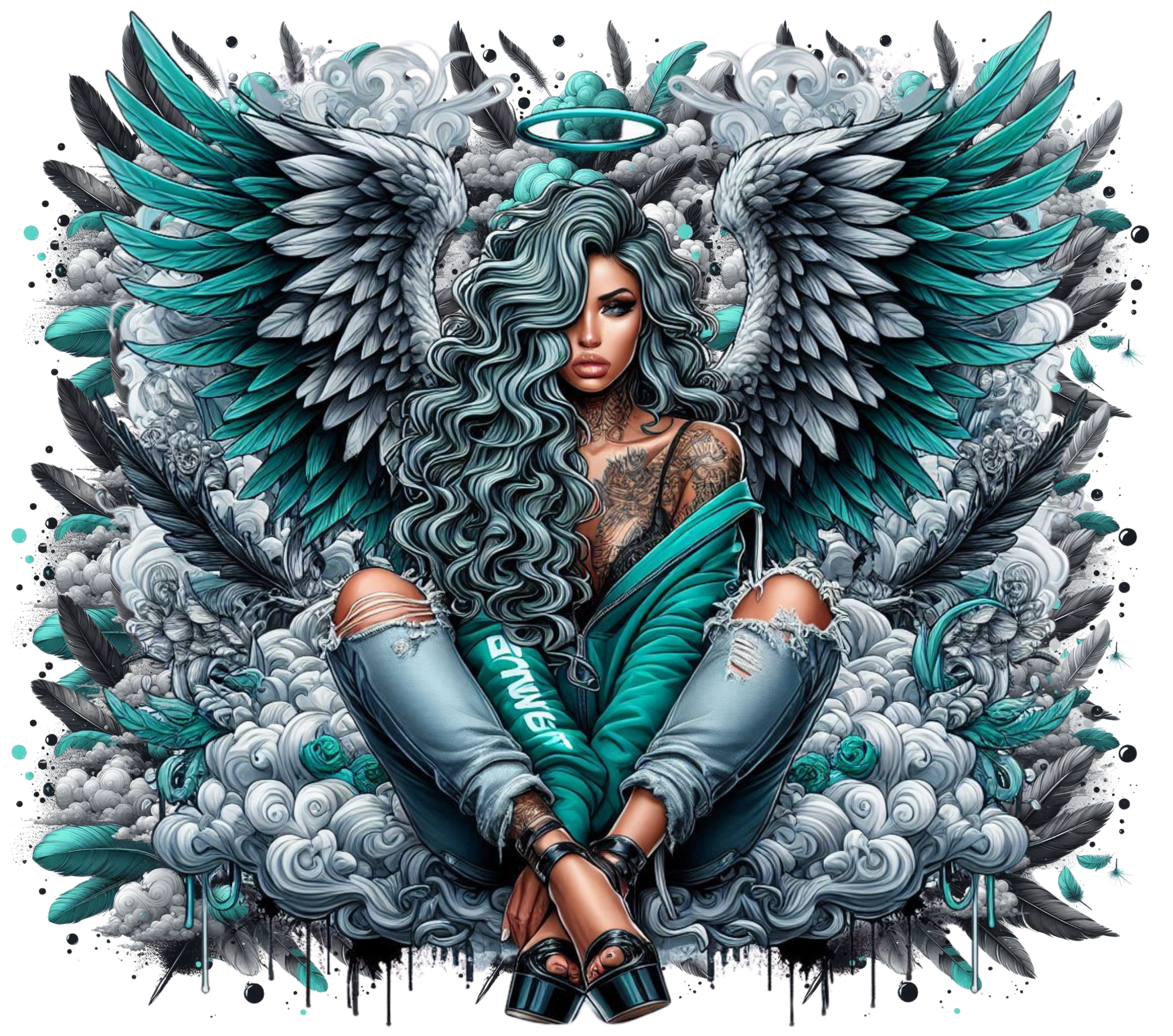 Turquoise Angel Wings & Clouds Tumbler