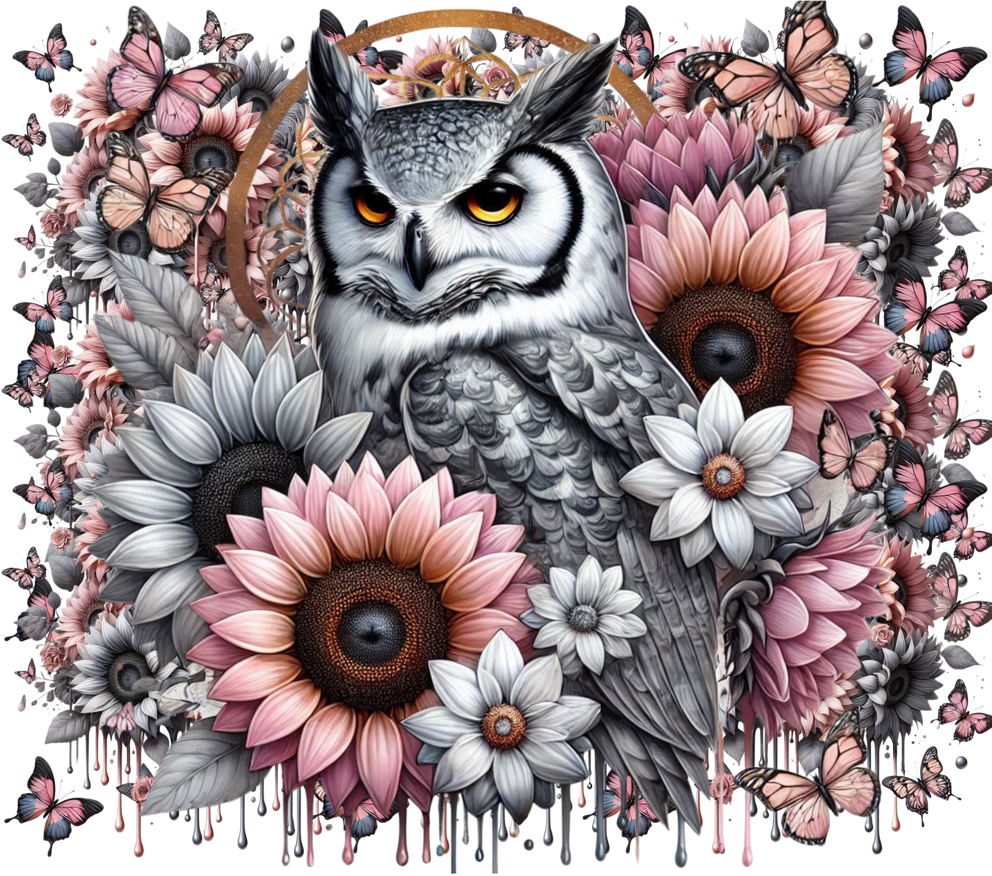 Monochrome Owl Butterfly Garden Tumbler