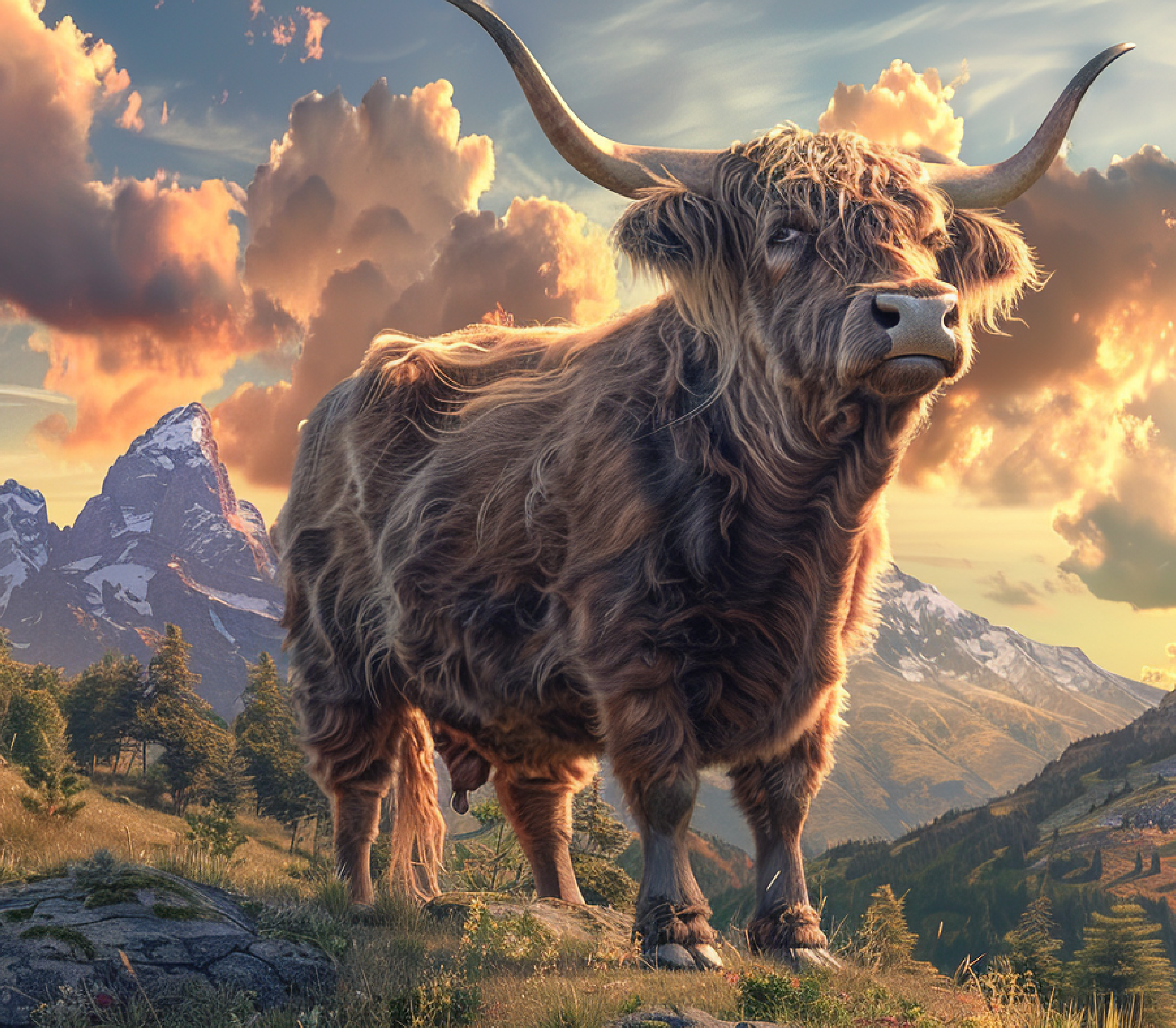 Highland Cow Sunset Summit