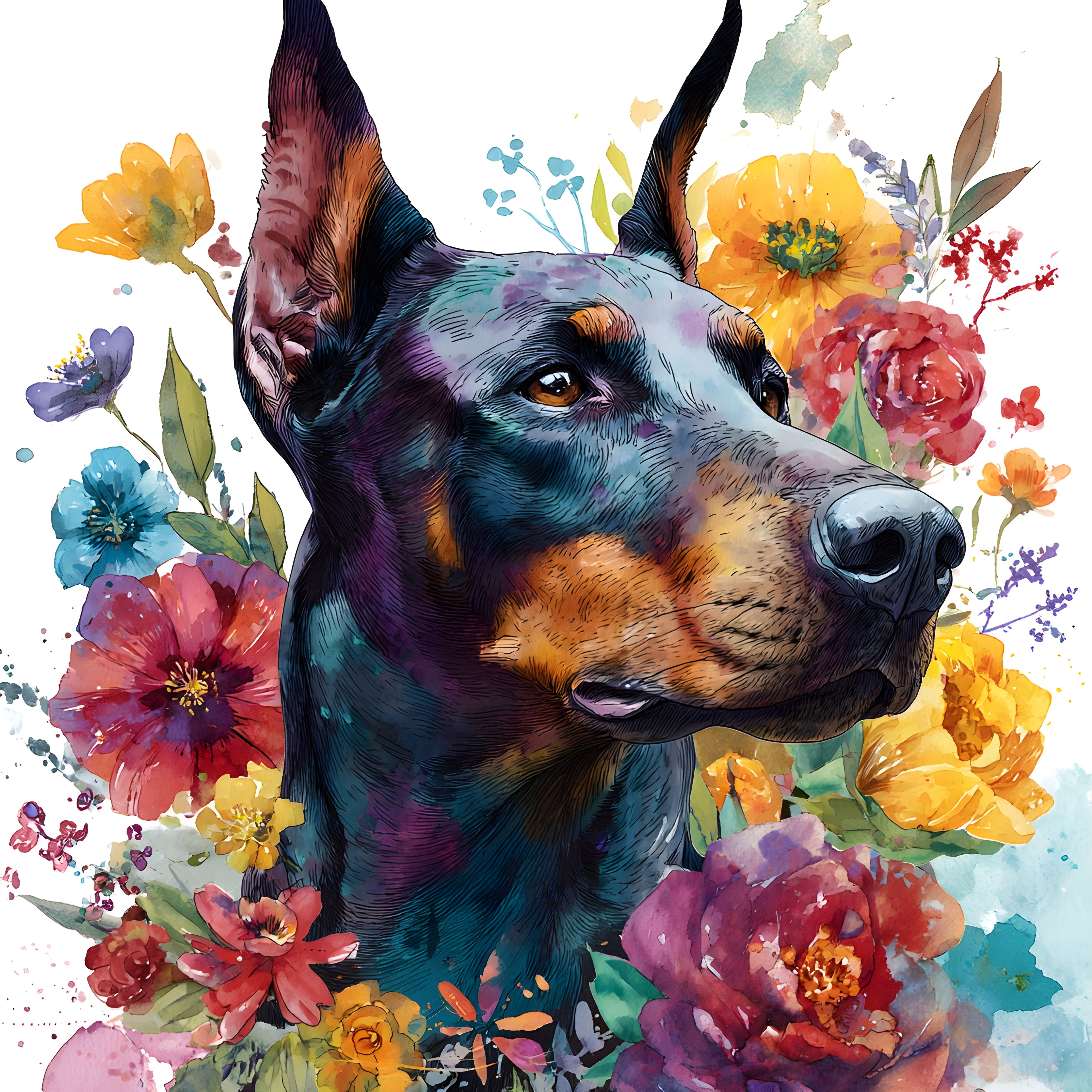 Doberman Pinscher Watercolor Floral Tumbler 3