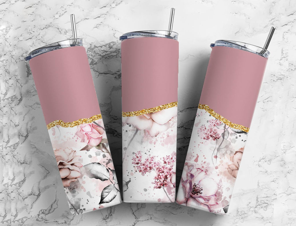 Pink Floral Tumbler - Customizable