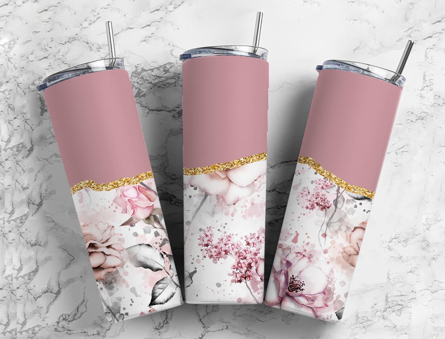 Pink Floral Tumbler - Customizable