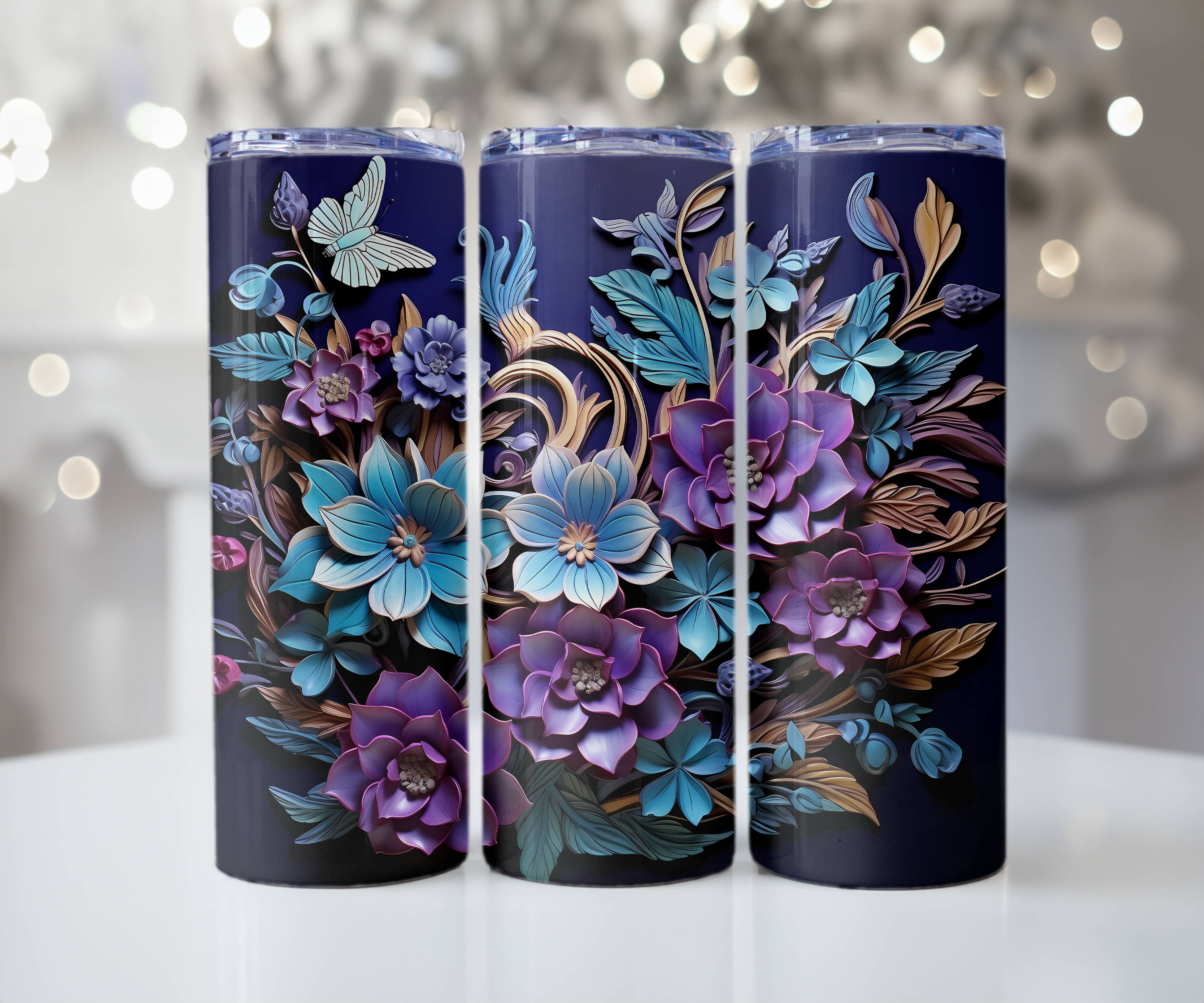 Teal Purple Garden Elegance Tumbler