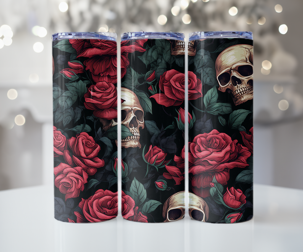 Skulls and Roses Gothic Pattern Tumbler