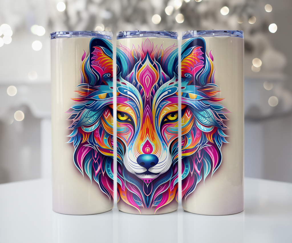 Psychedelic Rainbow Wolf Tumbler