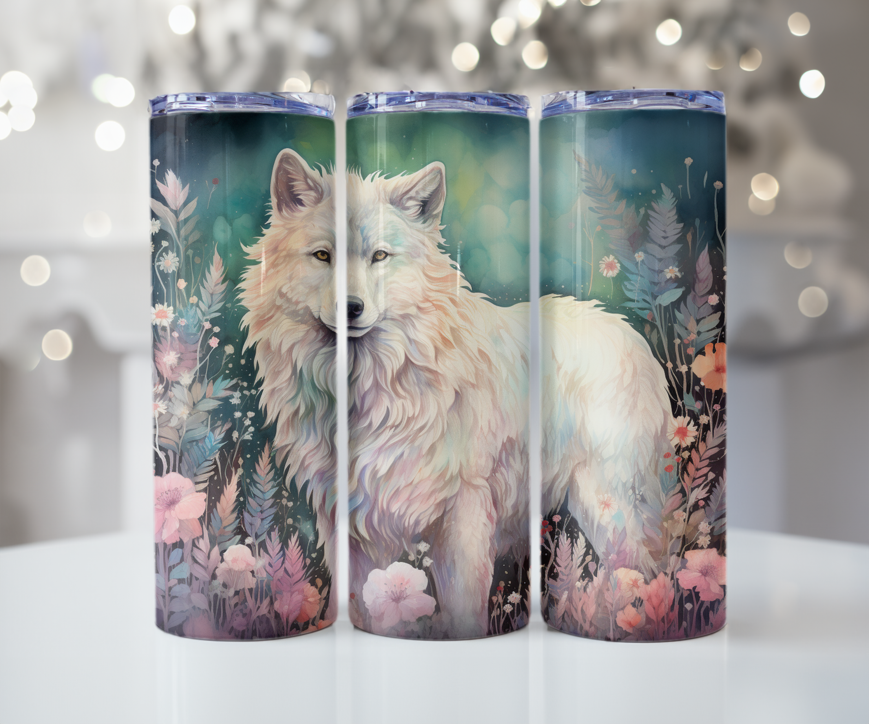 White Wolf Enchanted Garden Tumbler