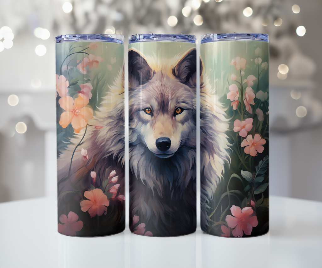 Ethereal Wolf Cherry Blossom Tumbler