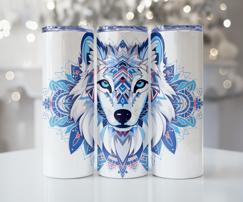 Arctic Wolf Geometric Mandala Tumbler