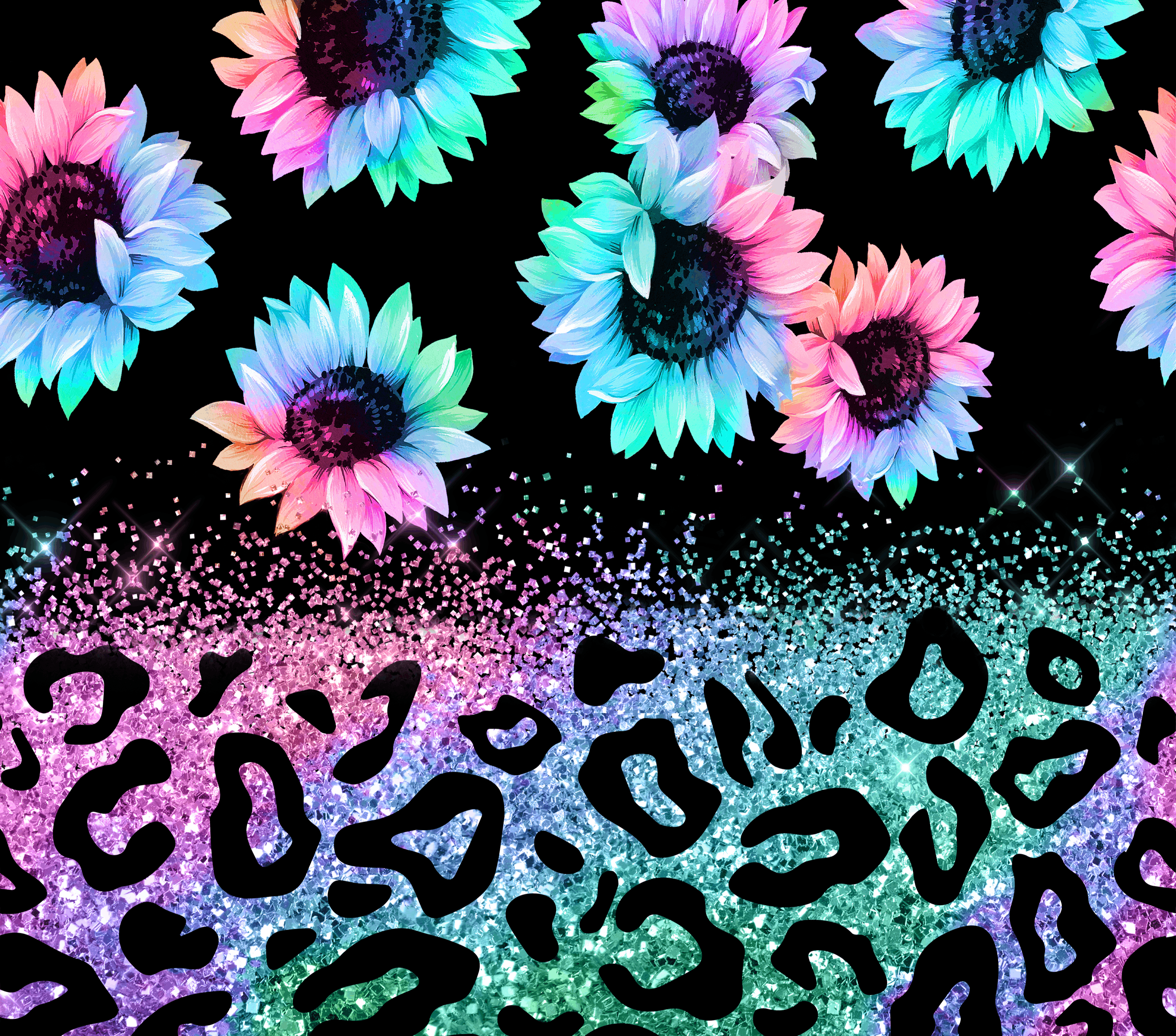 Rainbow Sunflower Leopard Glitter Tumbler