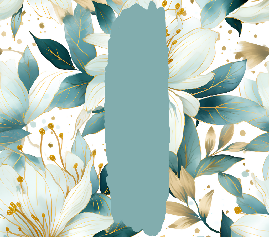Teal White Gold Floral Tumbler - Customizable