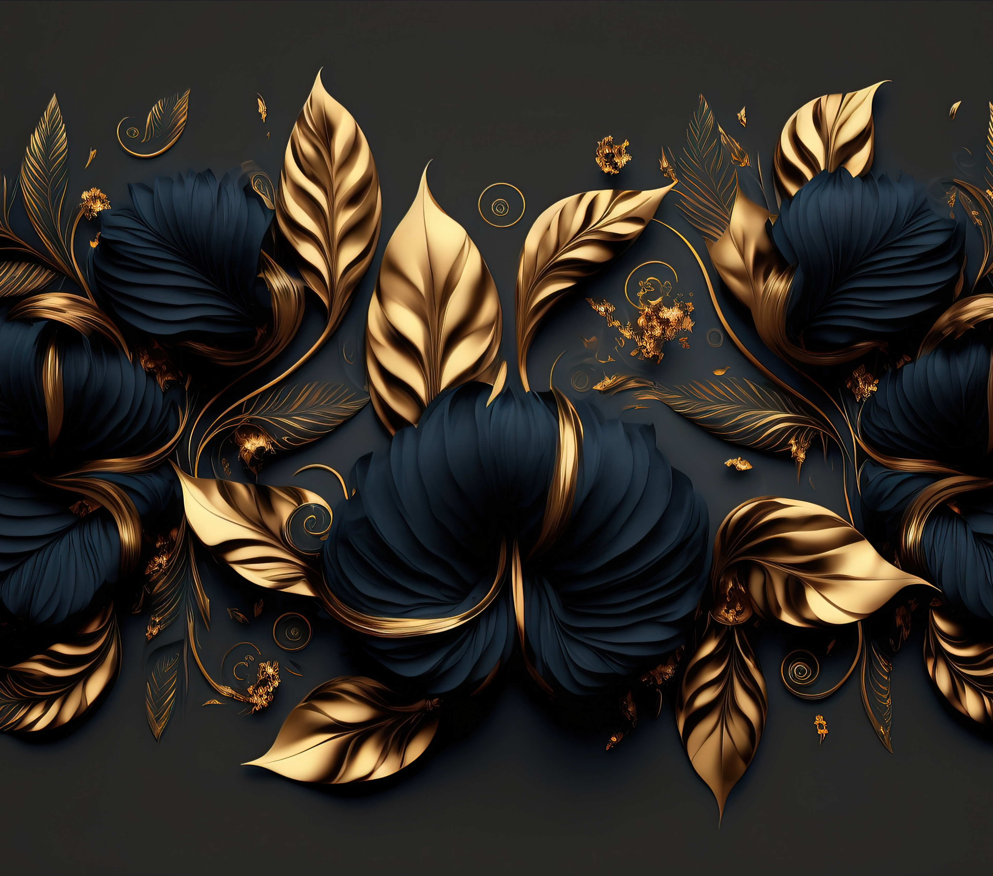 Navy Gold Luxe Floral Tumbler