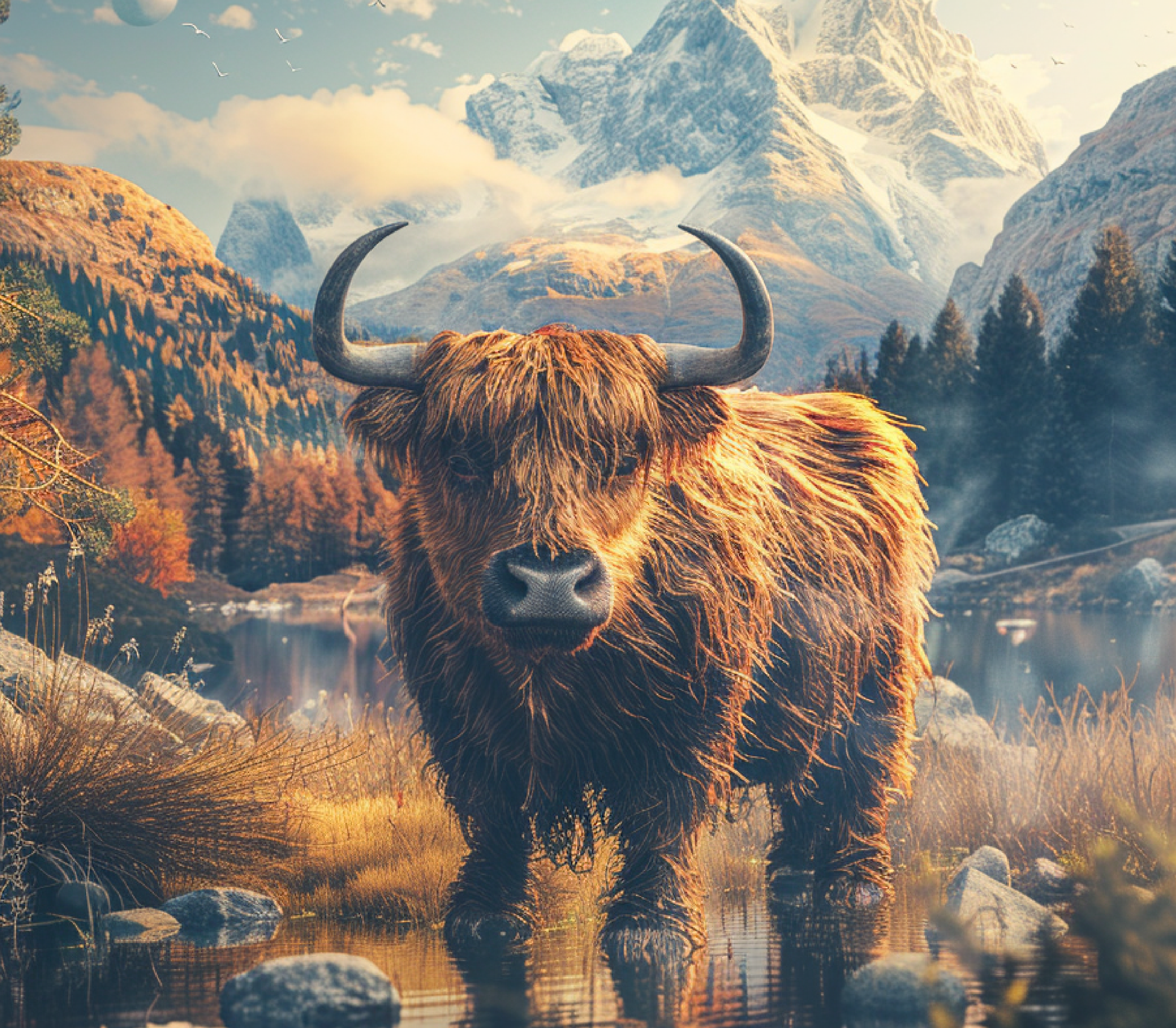 Highland Cow Alpine Lake