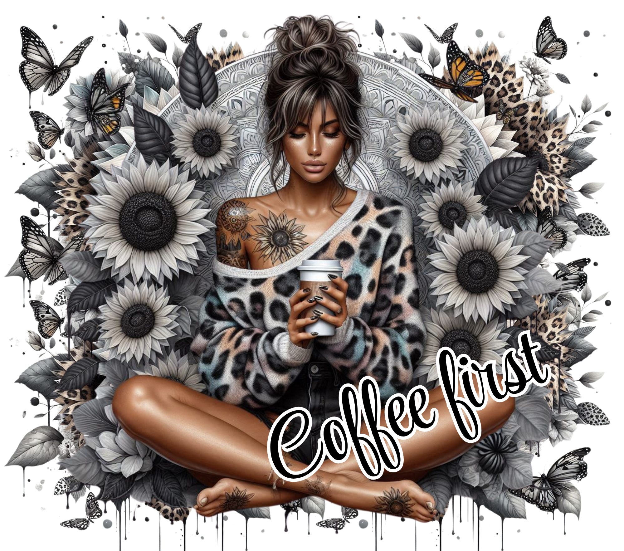Coffee First Tattoo Sunflower Tumbler