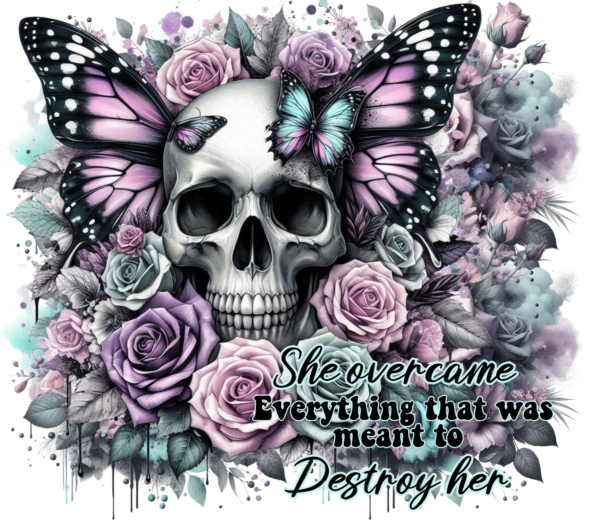 She Overcame Skull & Butterfly Tumbler