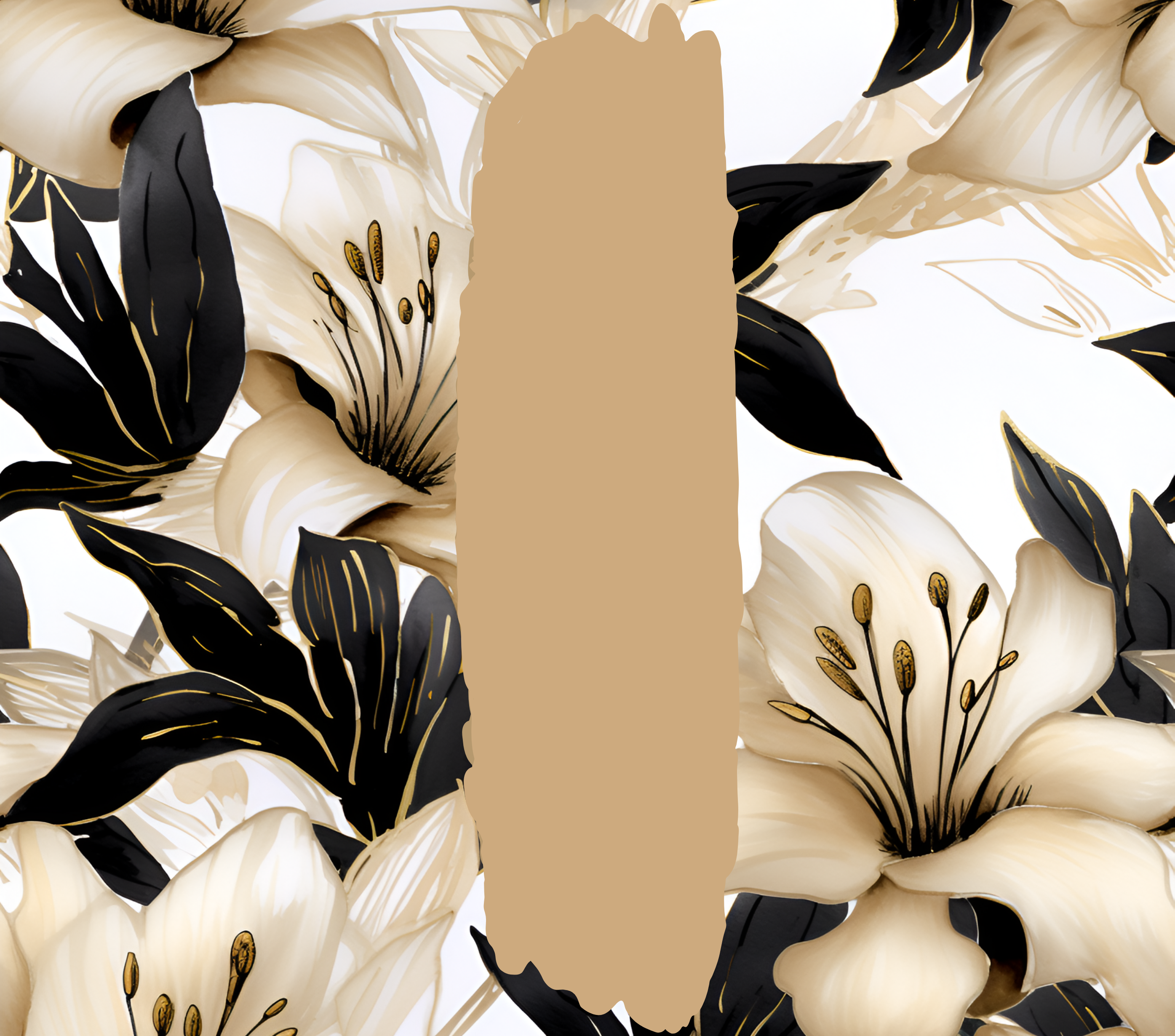 Cream Black Gold Lily Tumbler - Customizable