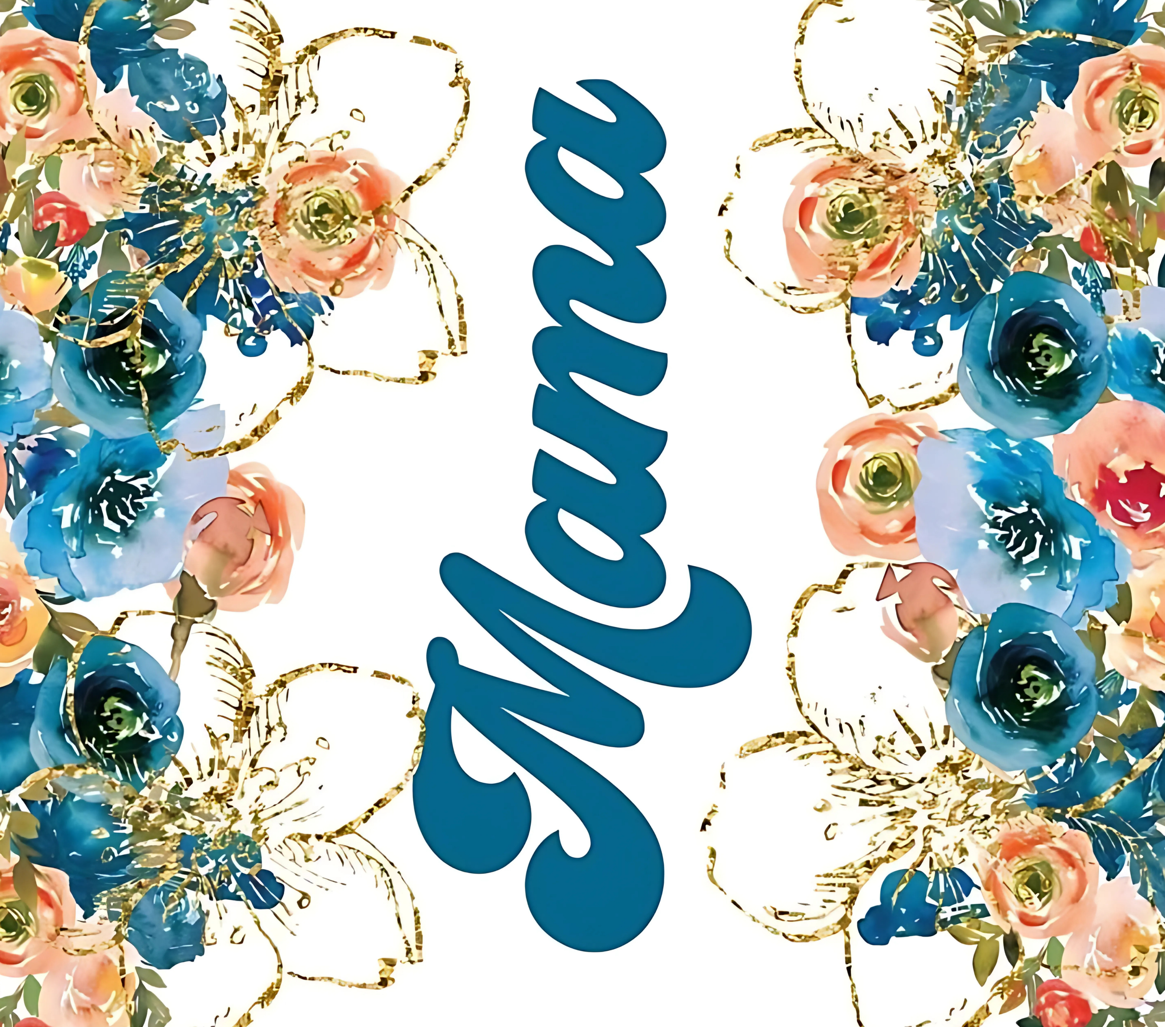 Mama Blue Peach Gold Floral Tumbler