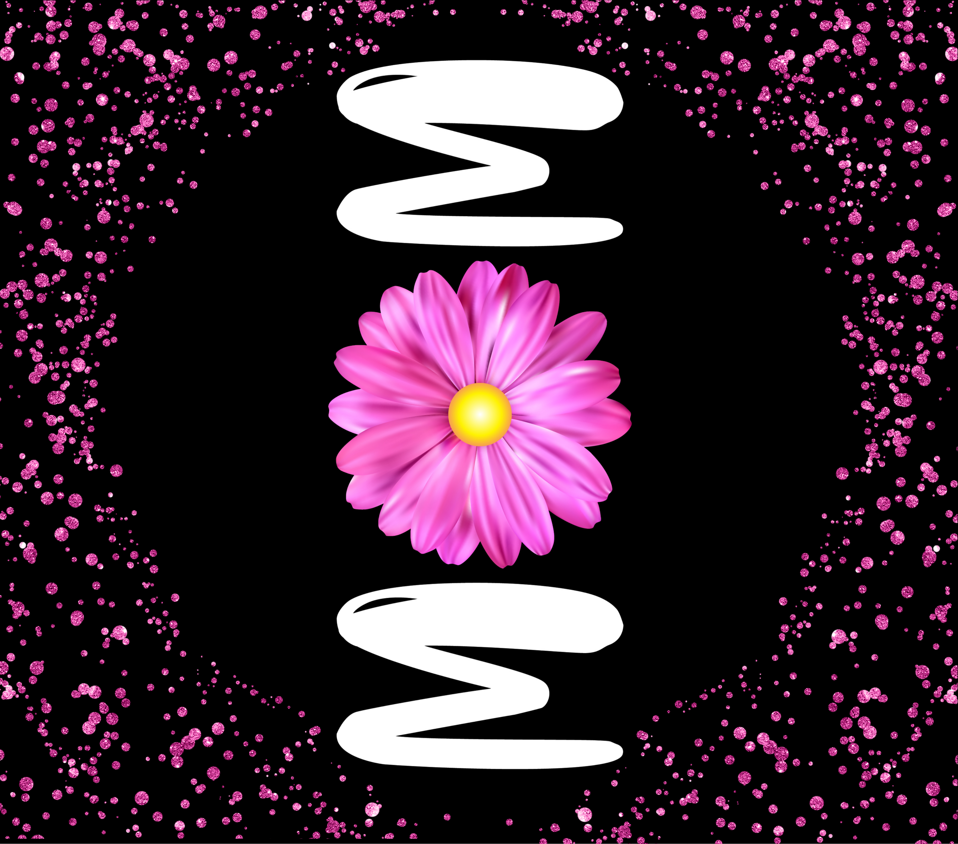 Pink Daisy Glitter Black Tumbler