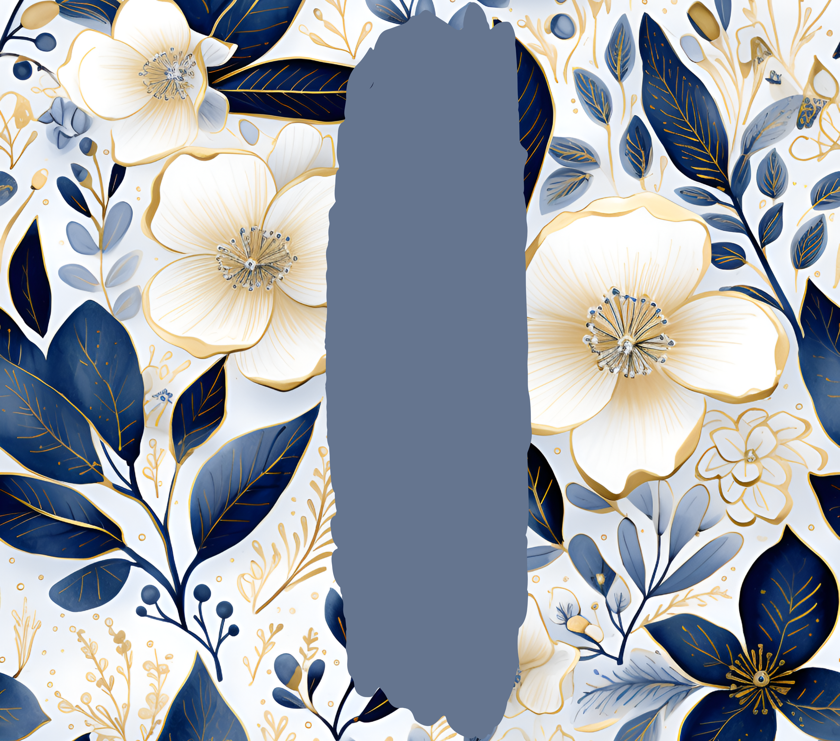 Navy Cream Gold Floral Tumbler - Customizable