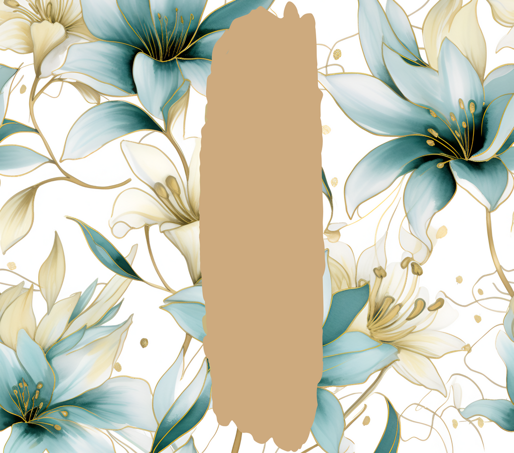 Teal Cream Gold Lily Tumbler - Customizable