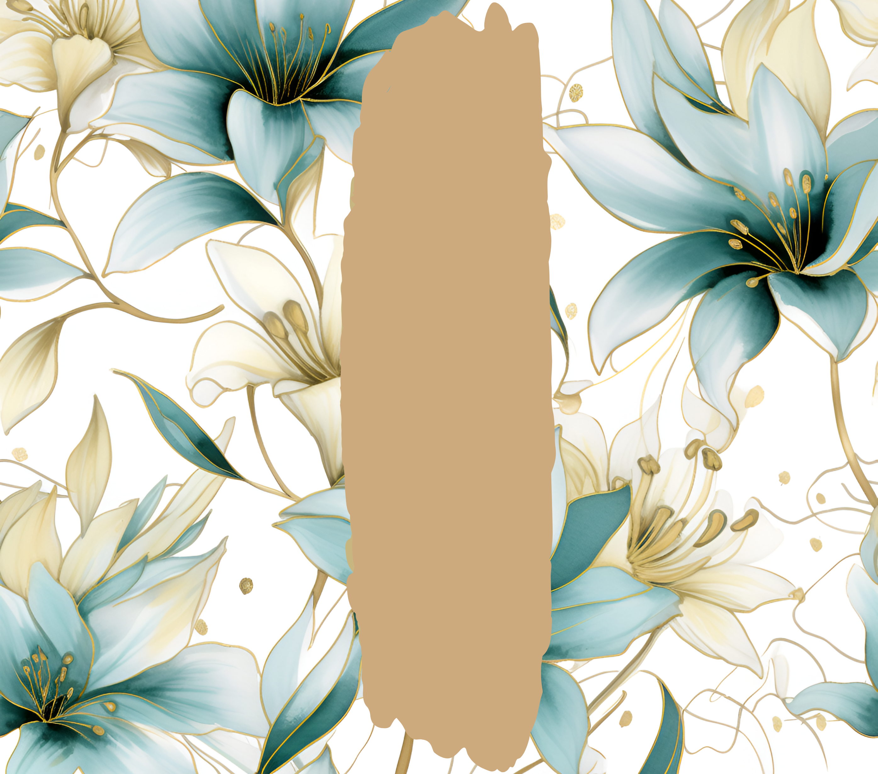 Teal Cream Gold Lily Tumbler - Customizable