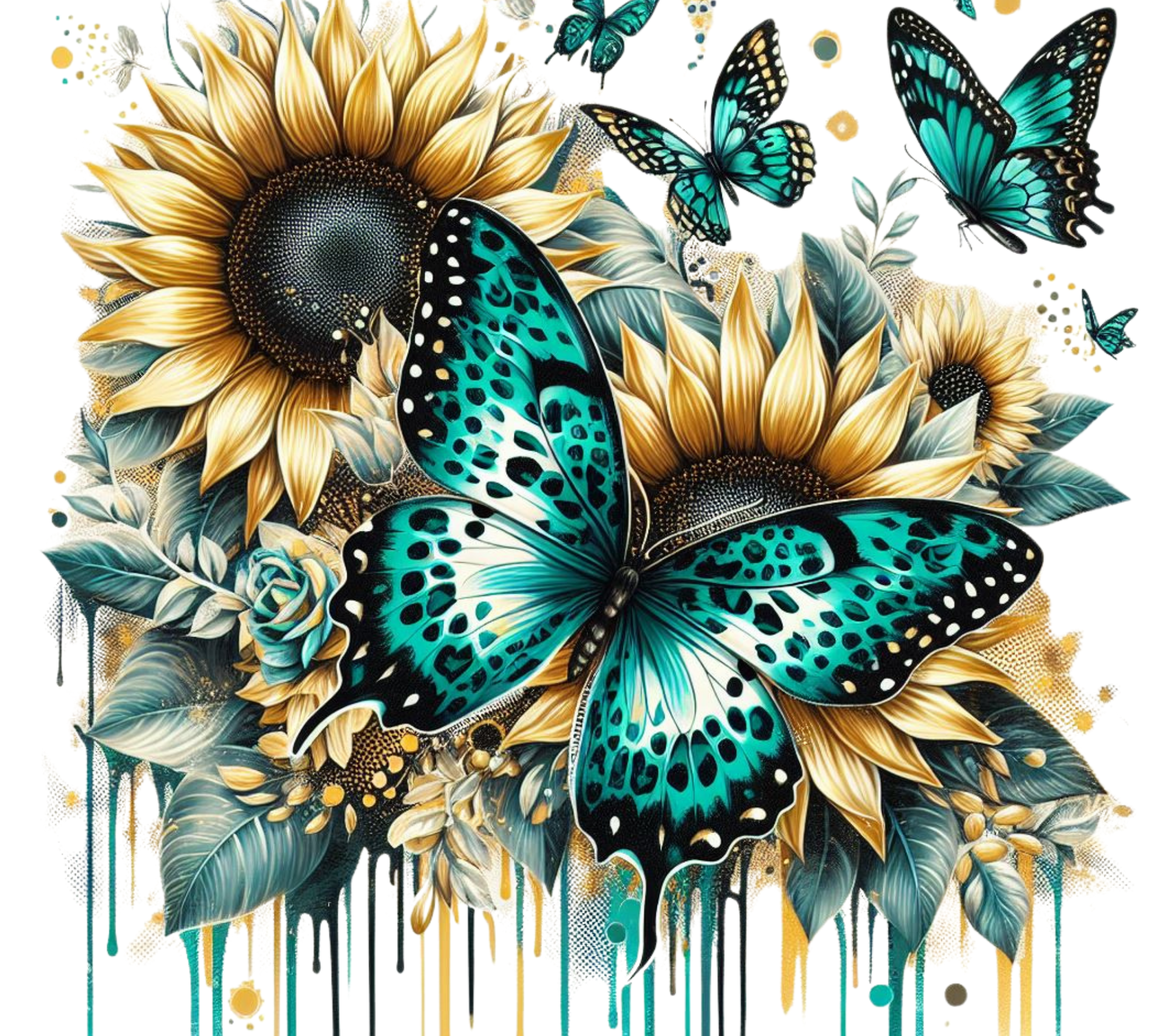 Teal Butterfly Sunflower