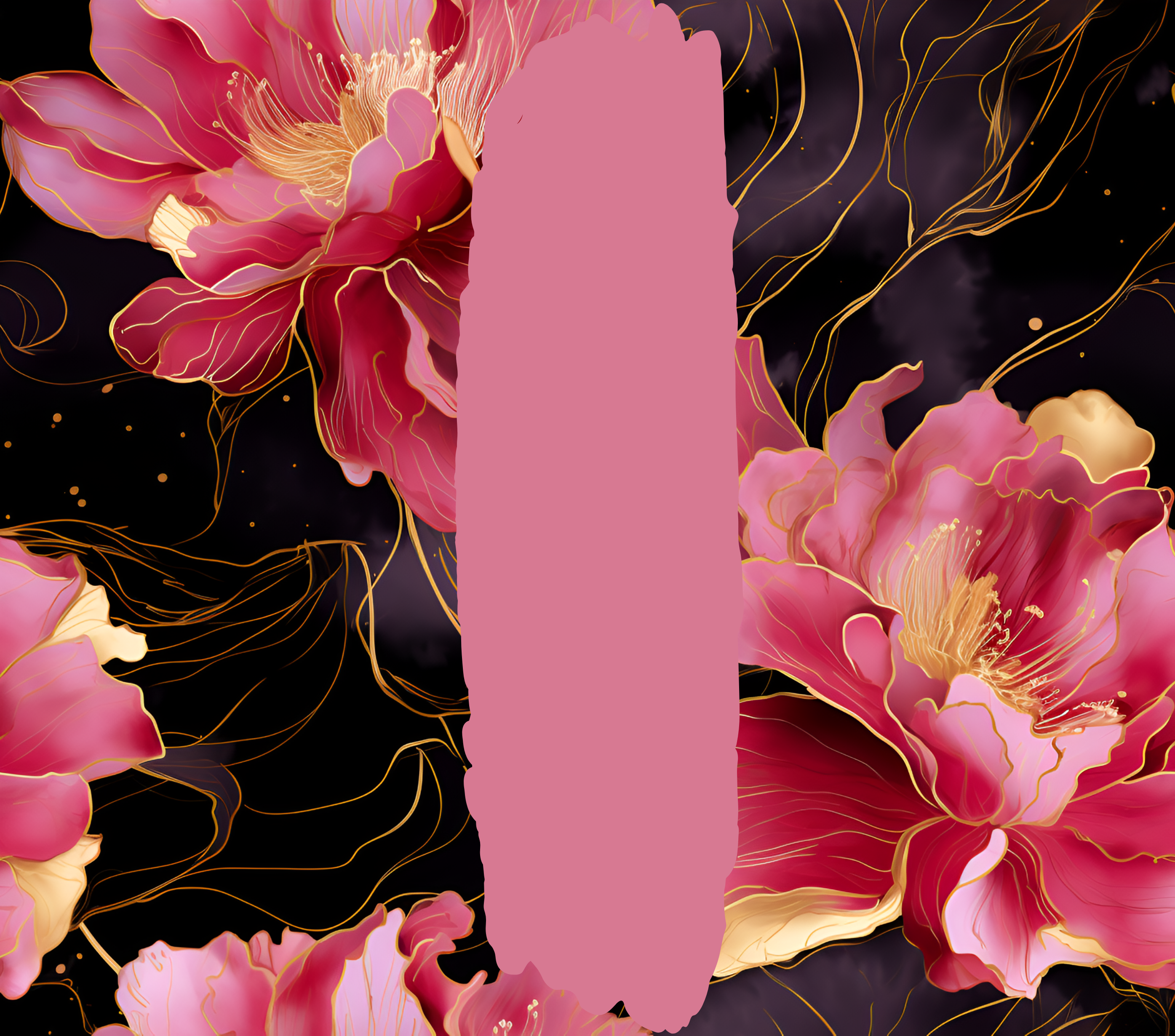Pink Gold Burgundy Black Floral Tumbler - Customizable