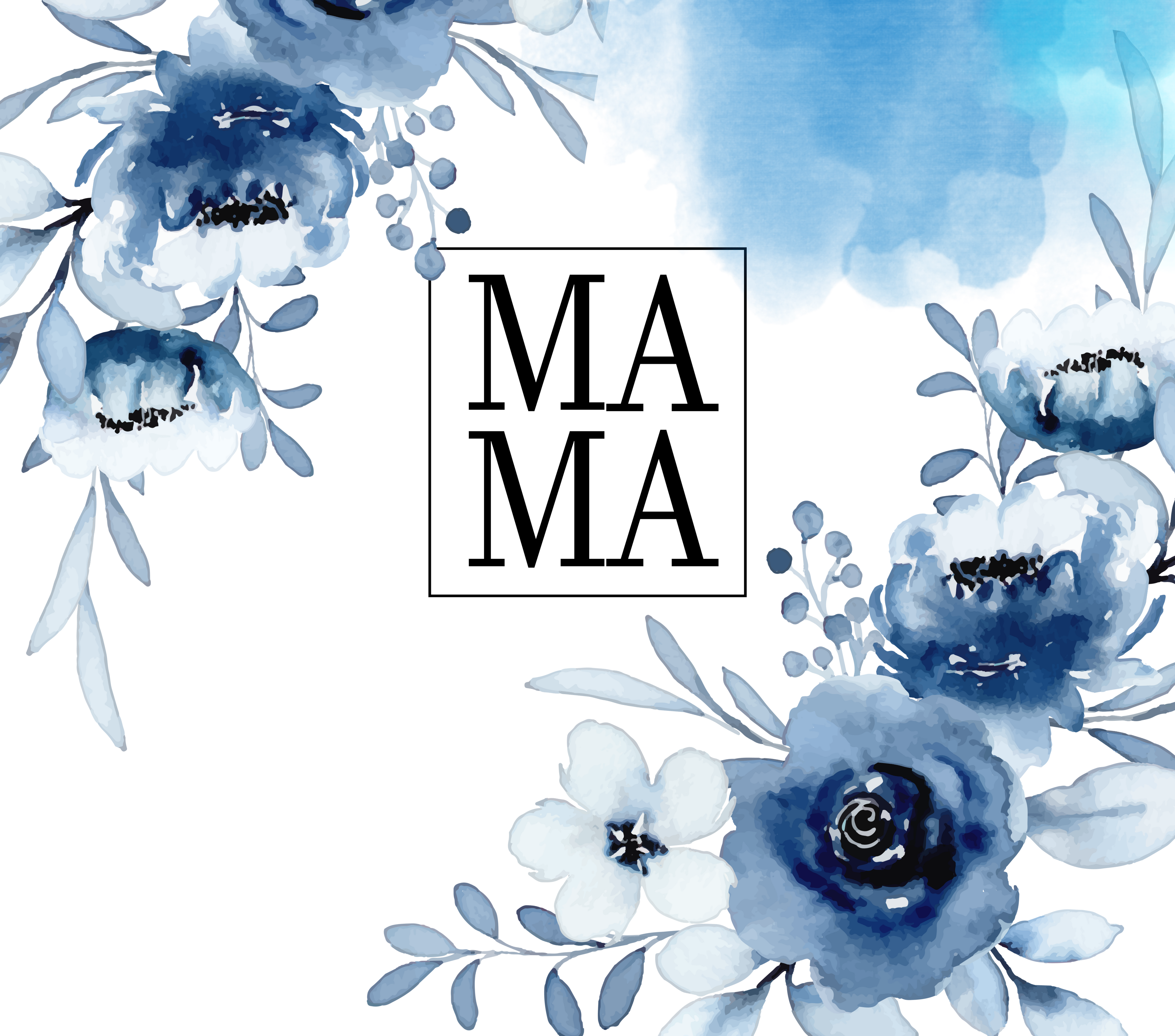 Mama Blue Floral Tumbler - Watercolor Botanical Design