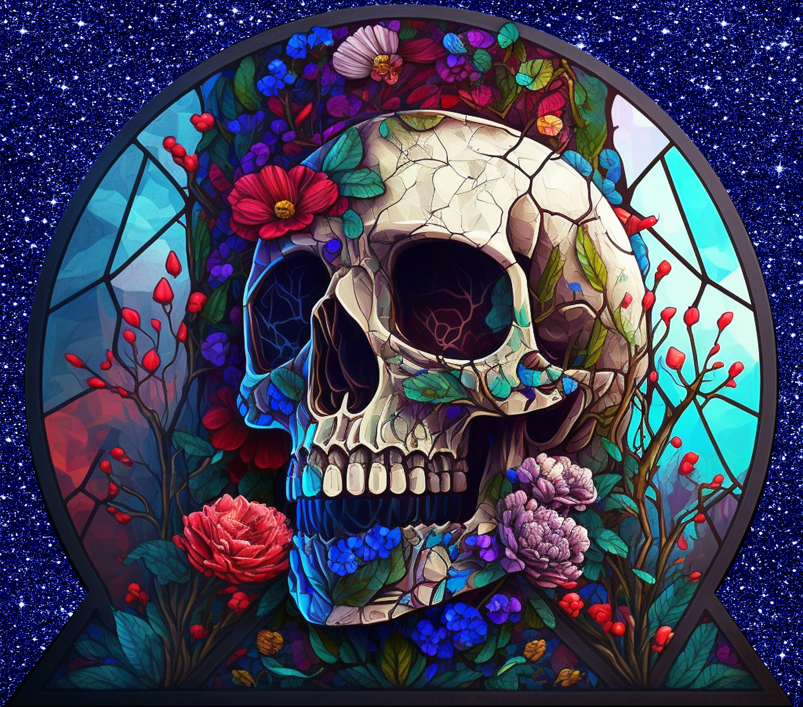 Stained Glass Skull Garden Tumbler