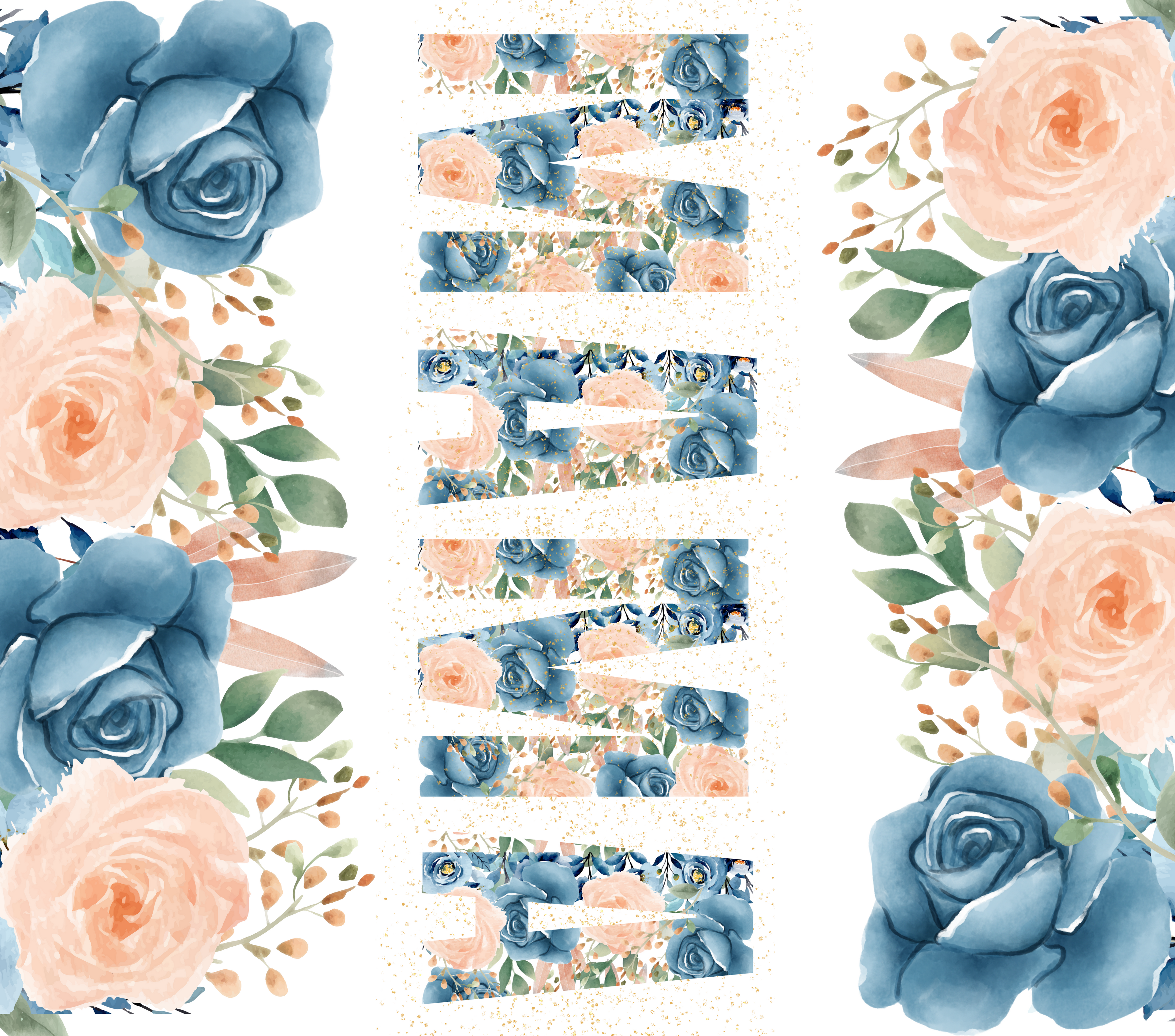 Mama Striped Floral Tumbler - Blue and Peach Watercolor